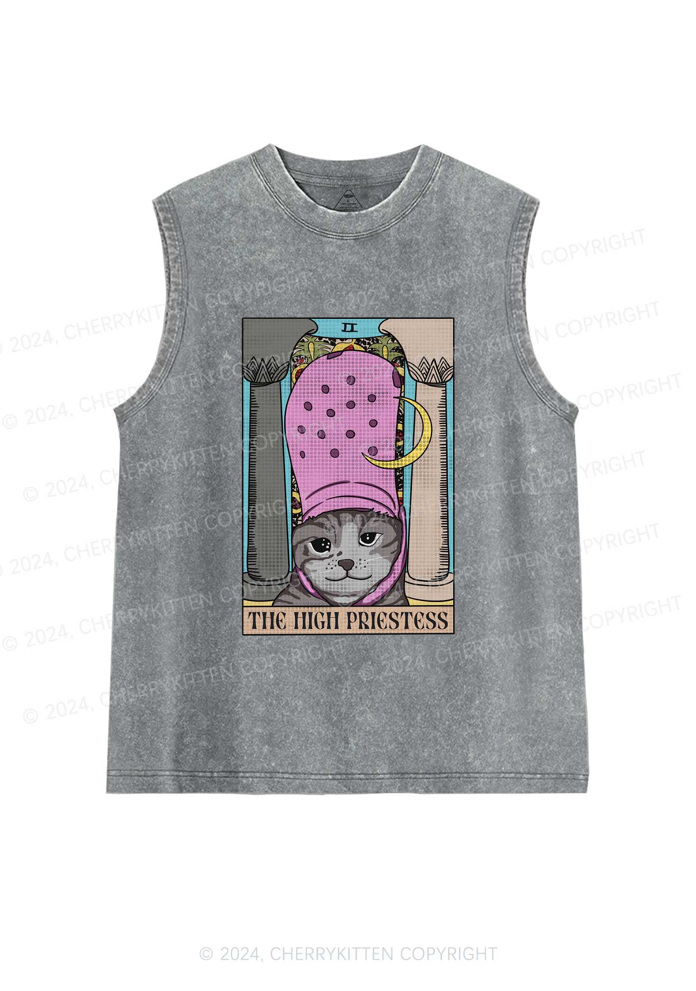 High Priestess Cat Y2K Washed Tank Cherrykitten