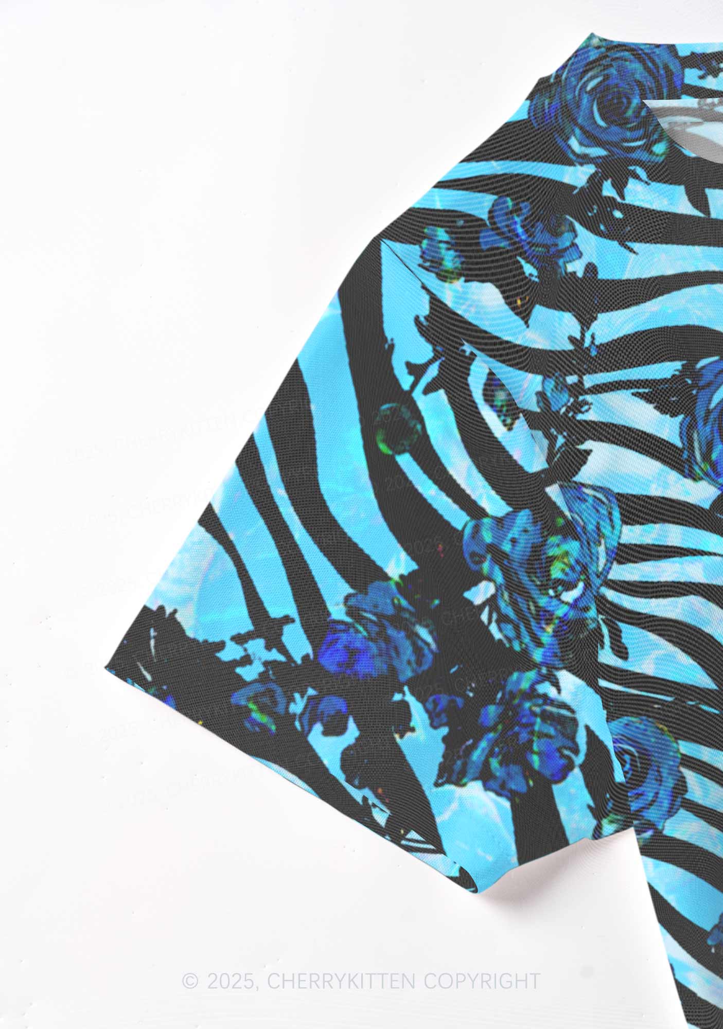 Blue Zebra Roses Y2K Mesh Crop Top Cherrykitten