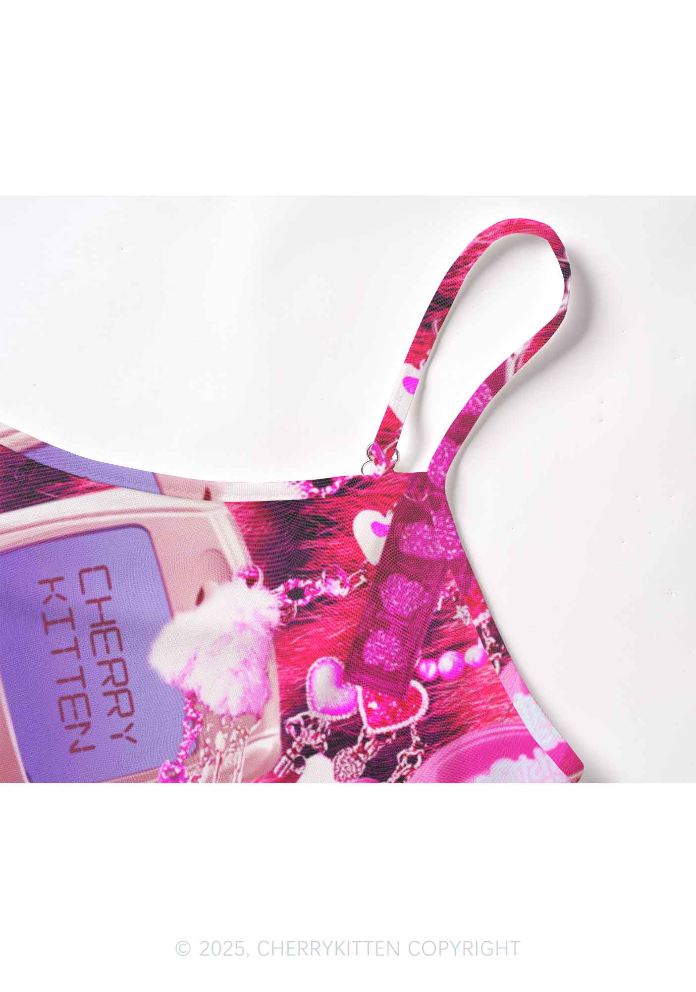 Pink Plush Phone Y2K Mesh Cami Tank Cherrykitten