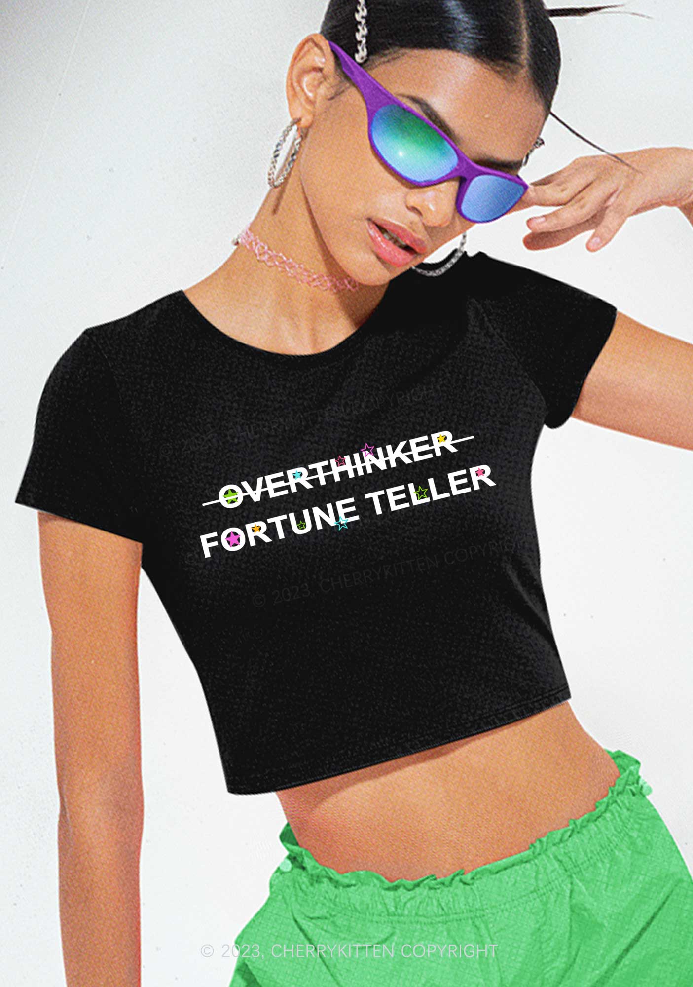 Overthinker Fortune Teller Y2K Baby Tee Cherrykitten