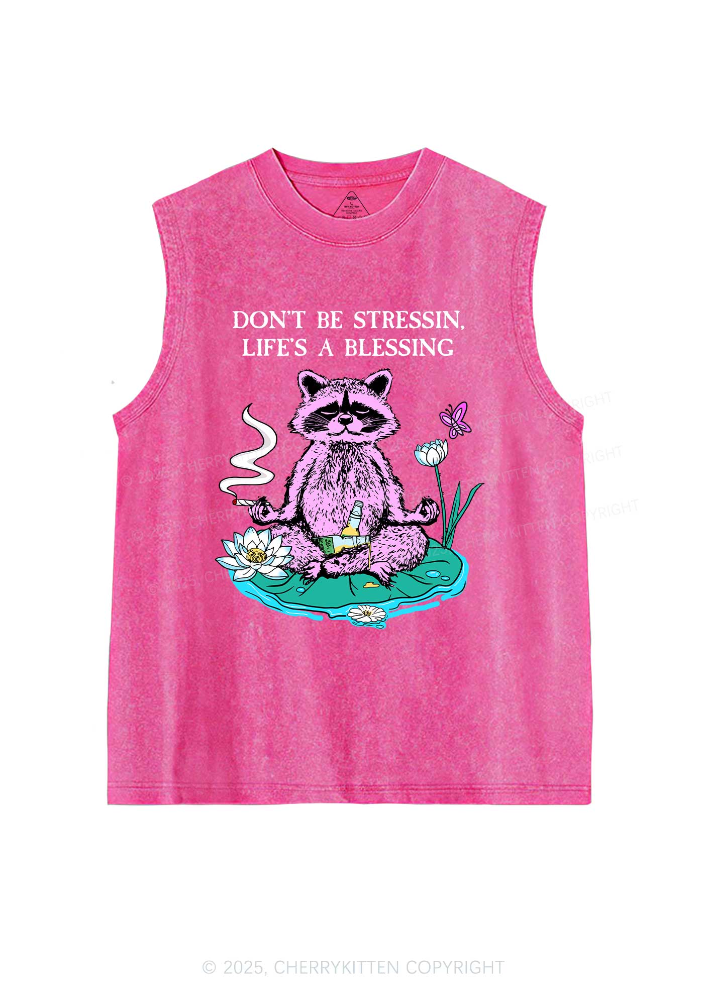 Dont Stress Raccoon Y2K Washed Muscle Tank Cherrykitten