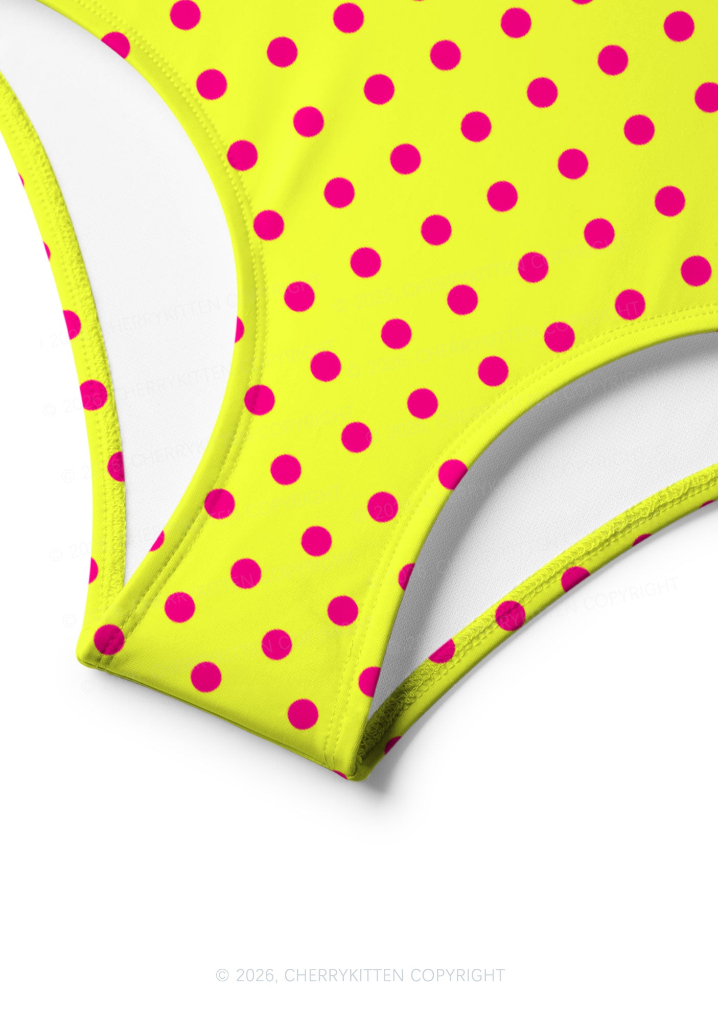 Hot Pink Dots On Yellow Y2K Print Bikini Set Cherrykitten
