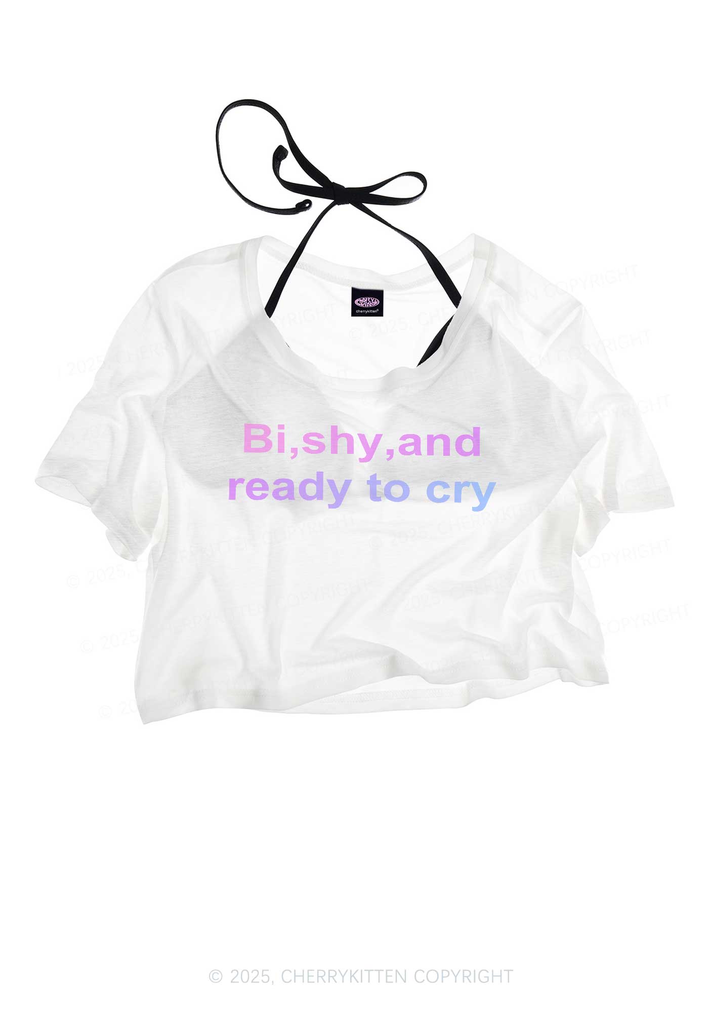 Bi Shy And Ready To Cry Pride Y2K Sheer Crop Tee Cherrykitten