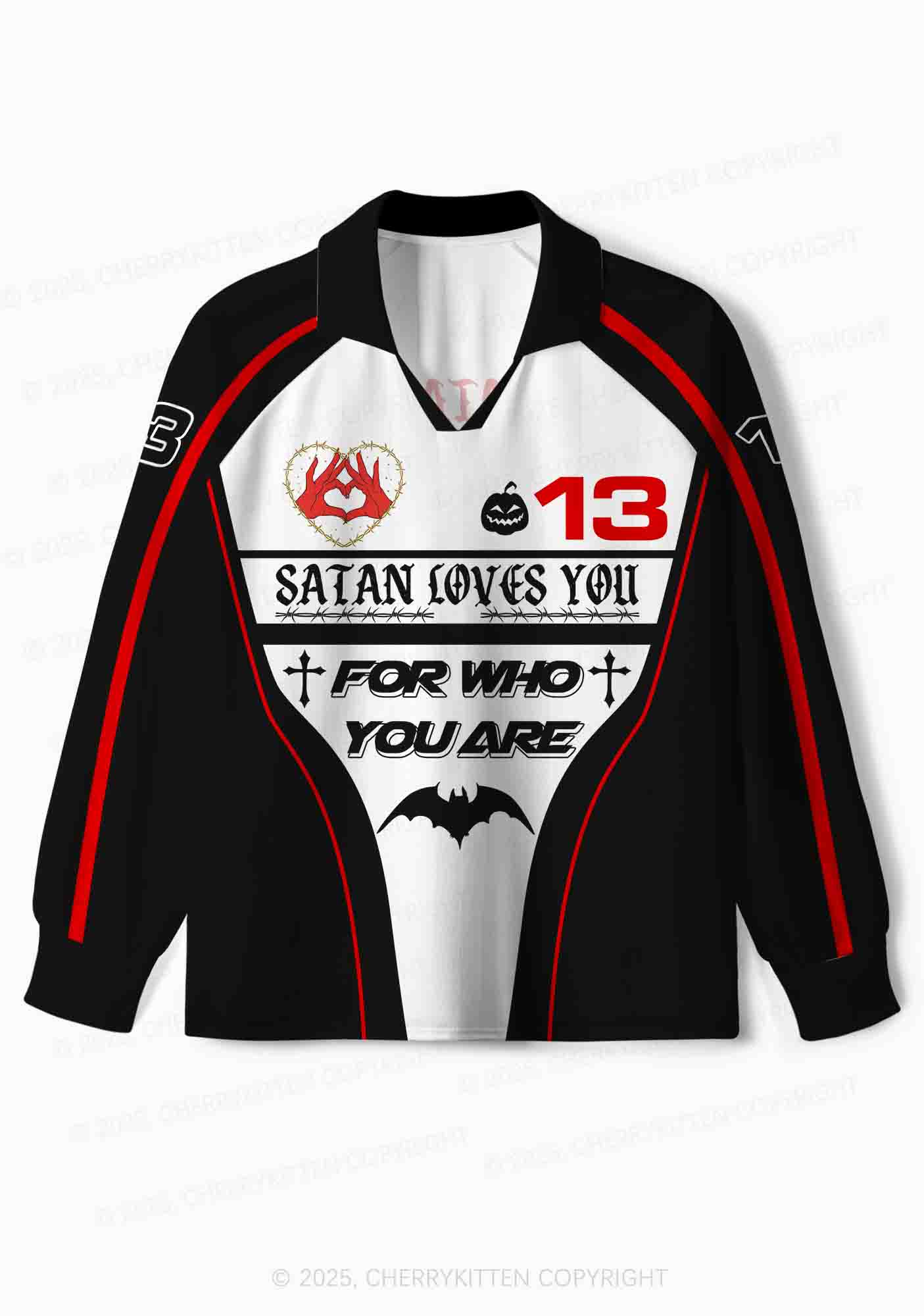 Halloween Custom Satan Loves Y2K Sport Long Sleeve Jersey Shirts Cherrykitten