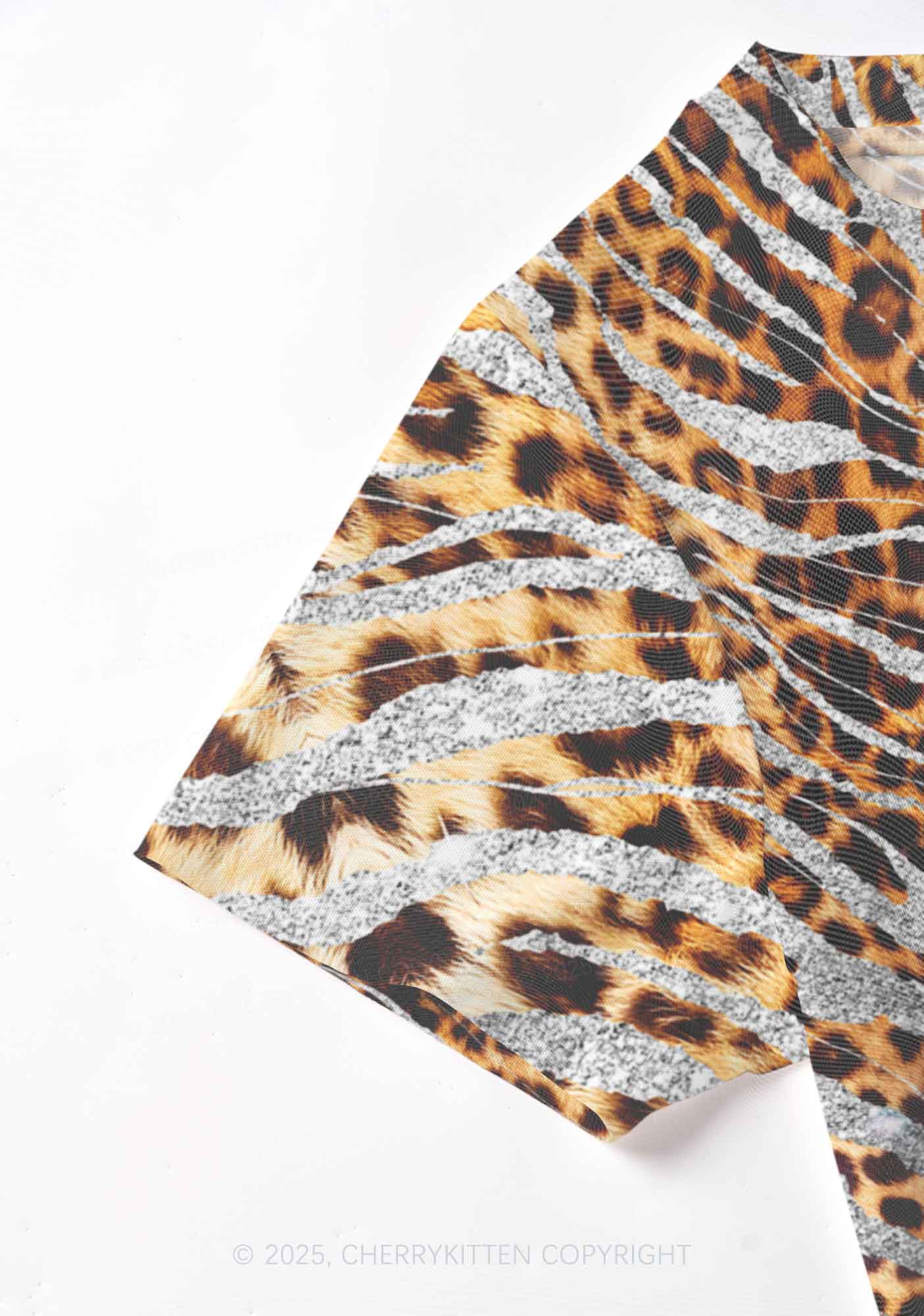 Silver Glitter Leopard Y2K Mesh Crop Top Cherrykitten
