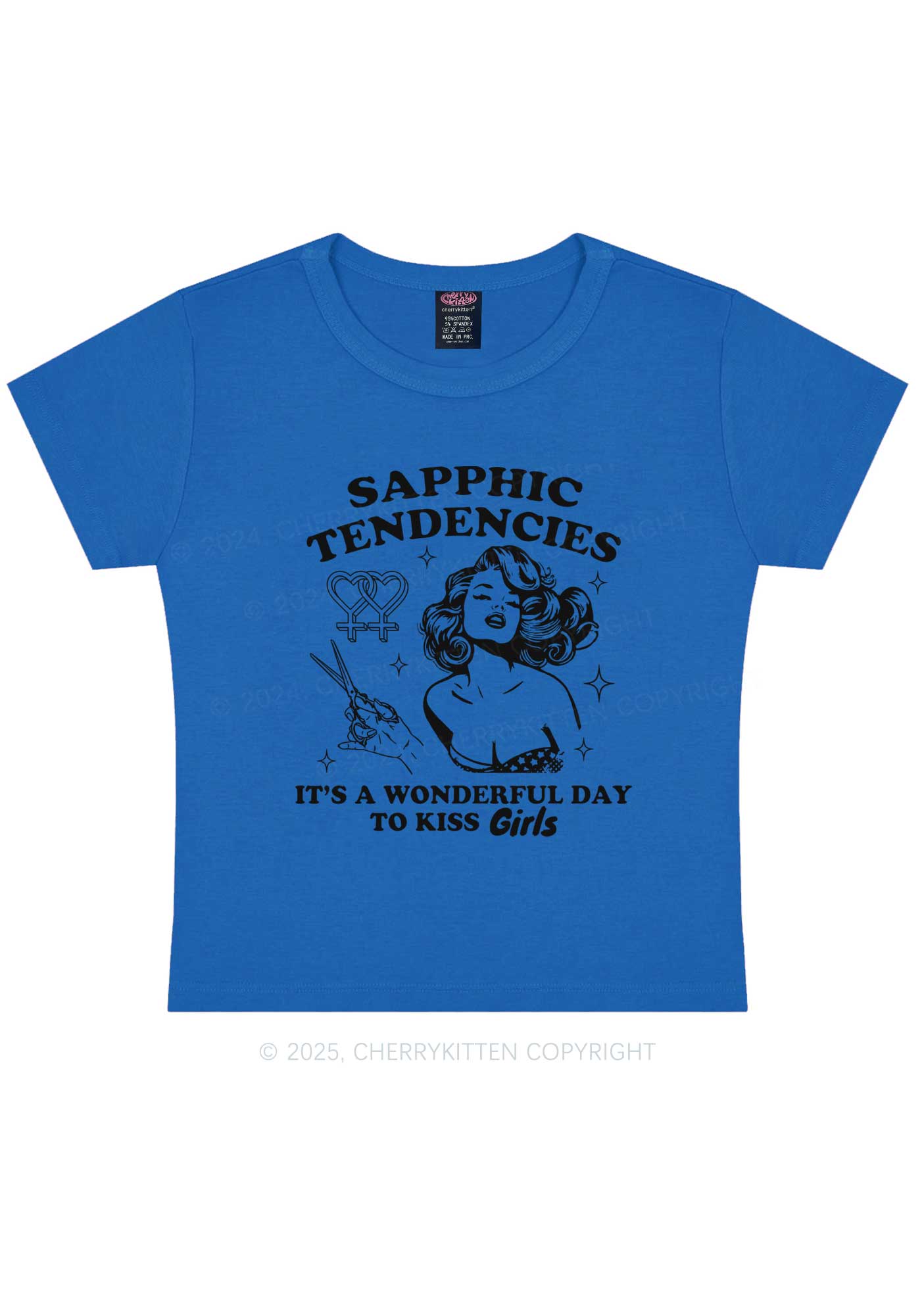 Sapphic Tendencies Kiss Girls Y2K Baby Tee Cherrykitten