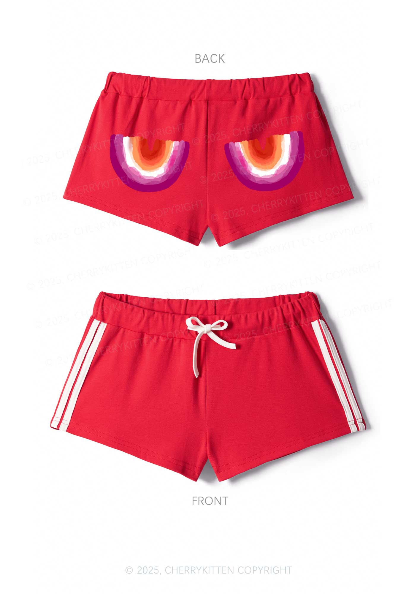 Double Rainbow Pride Y2K Drawstring Mini Shorts Cherrykitten