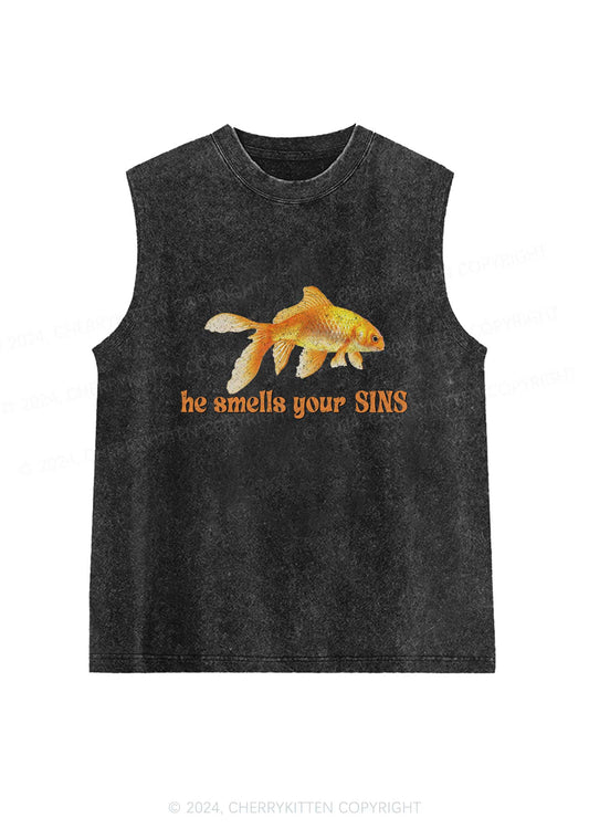 He Smells Your Sins Y2K Washed Tank Cherrykitten