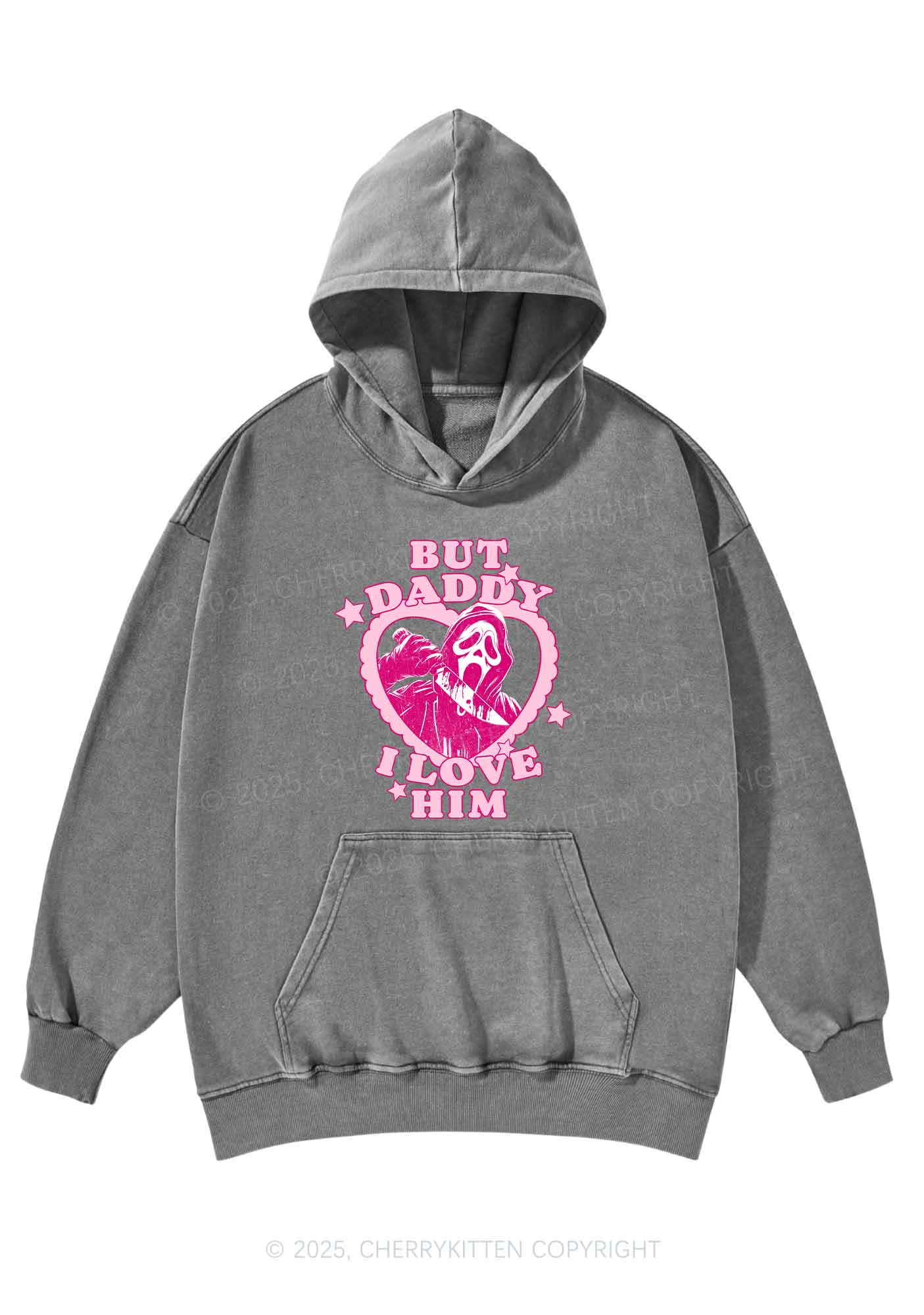 Halloween Daddy Love Horror Y2K Washed Hoodie Cherrykitten