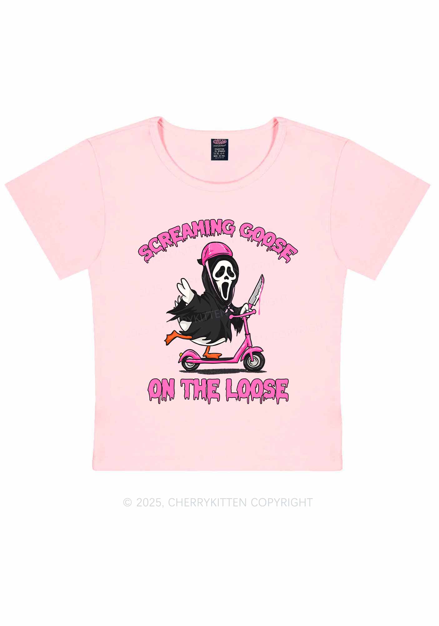 Halloween Screaming Goose On Loose Y2K Baby Tee Cherrykitten