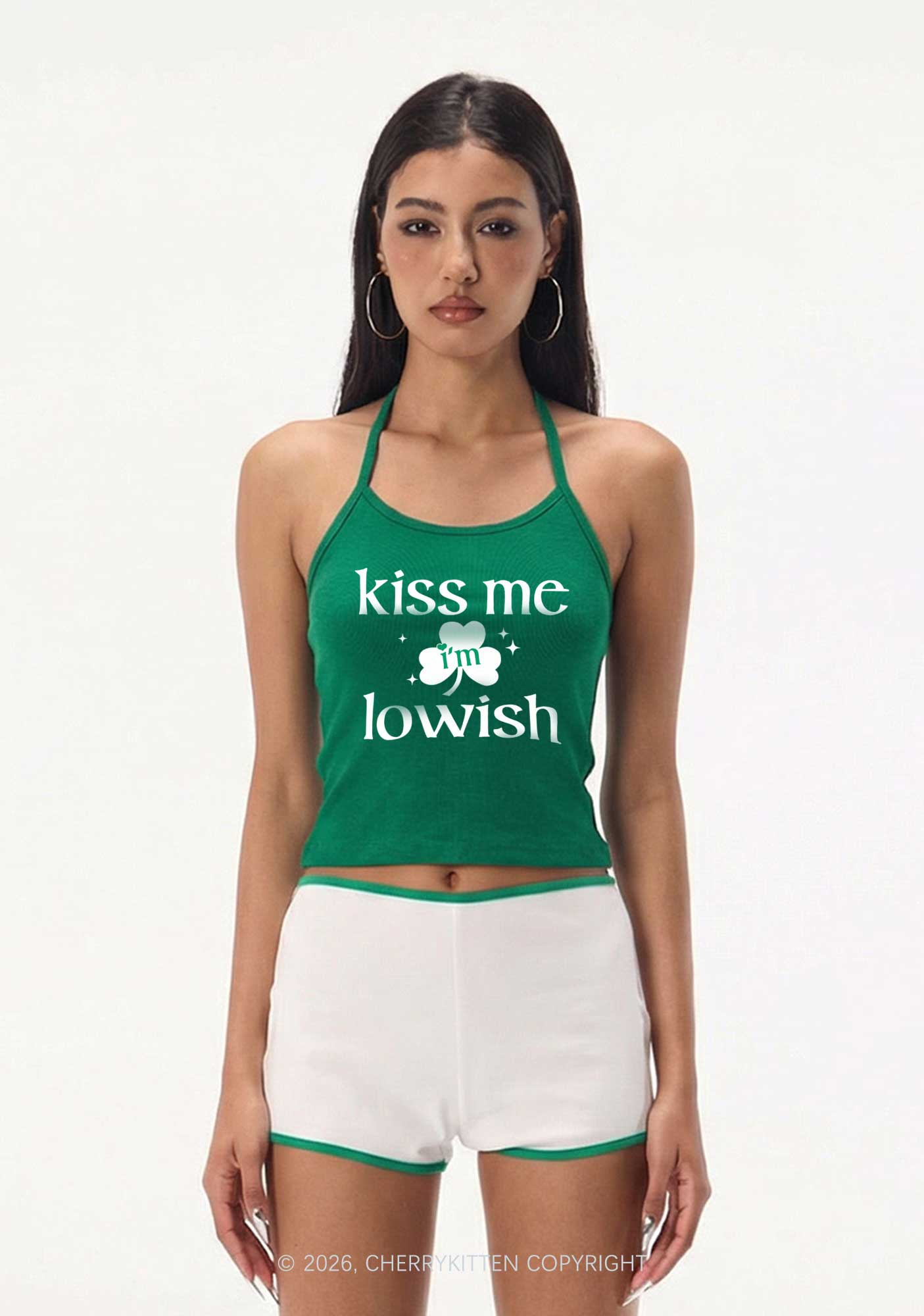Kiss Me Im Iowish St Patricks Y2K Halter Neck Cami Cherrykitten