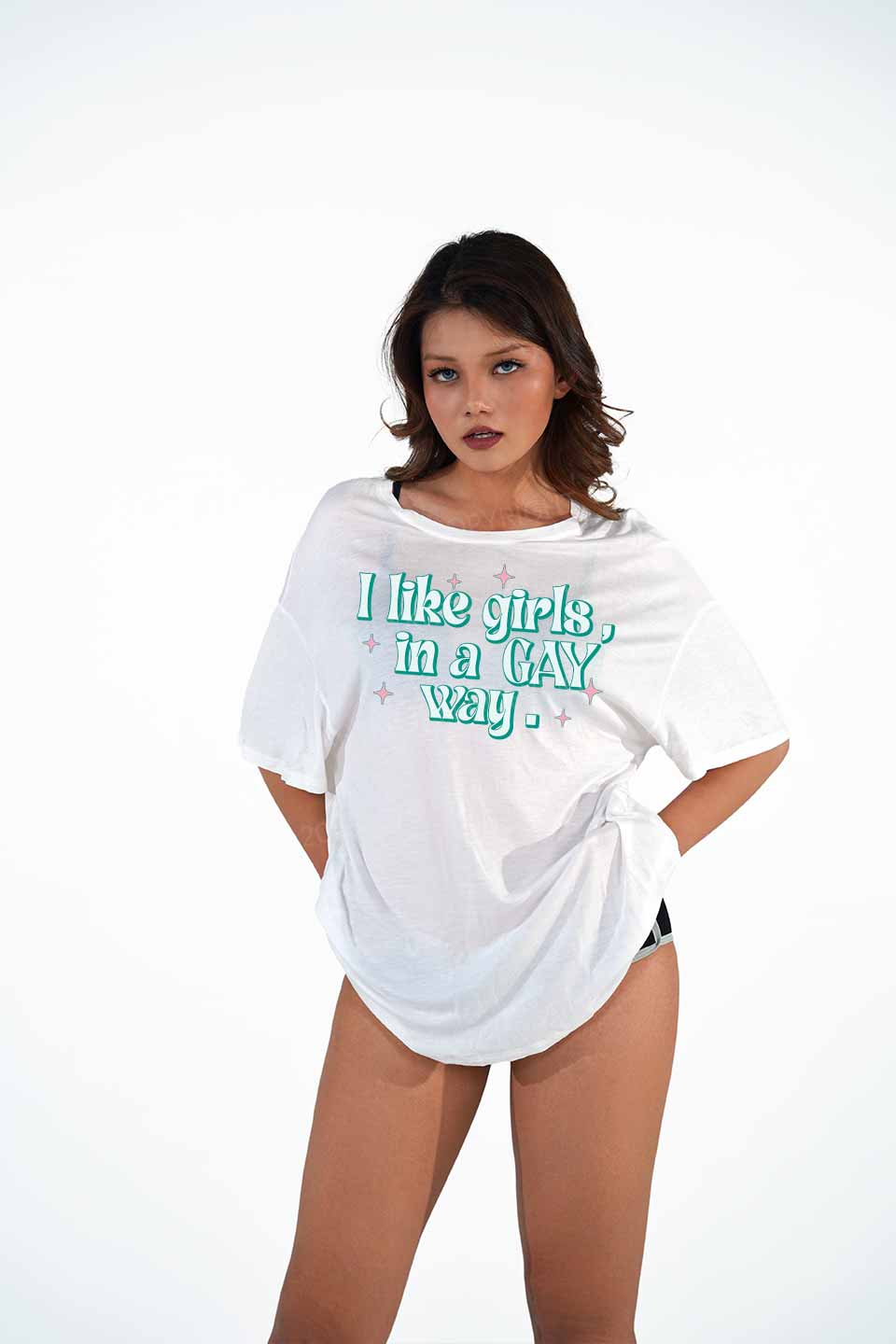 Like Girls In Gay Way Pride Y2K Sheer Boyfriend Tee Cherrykitten