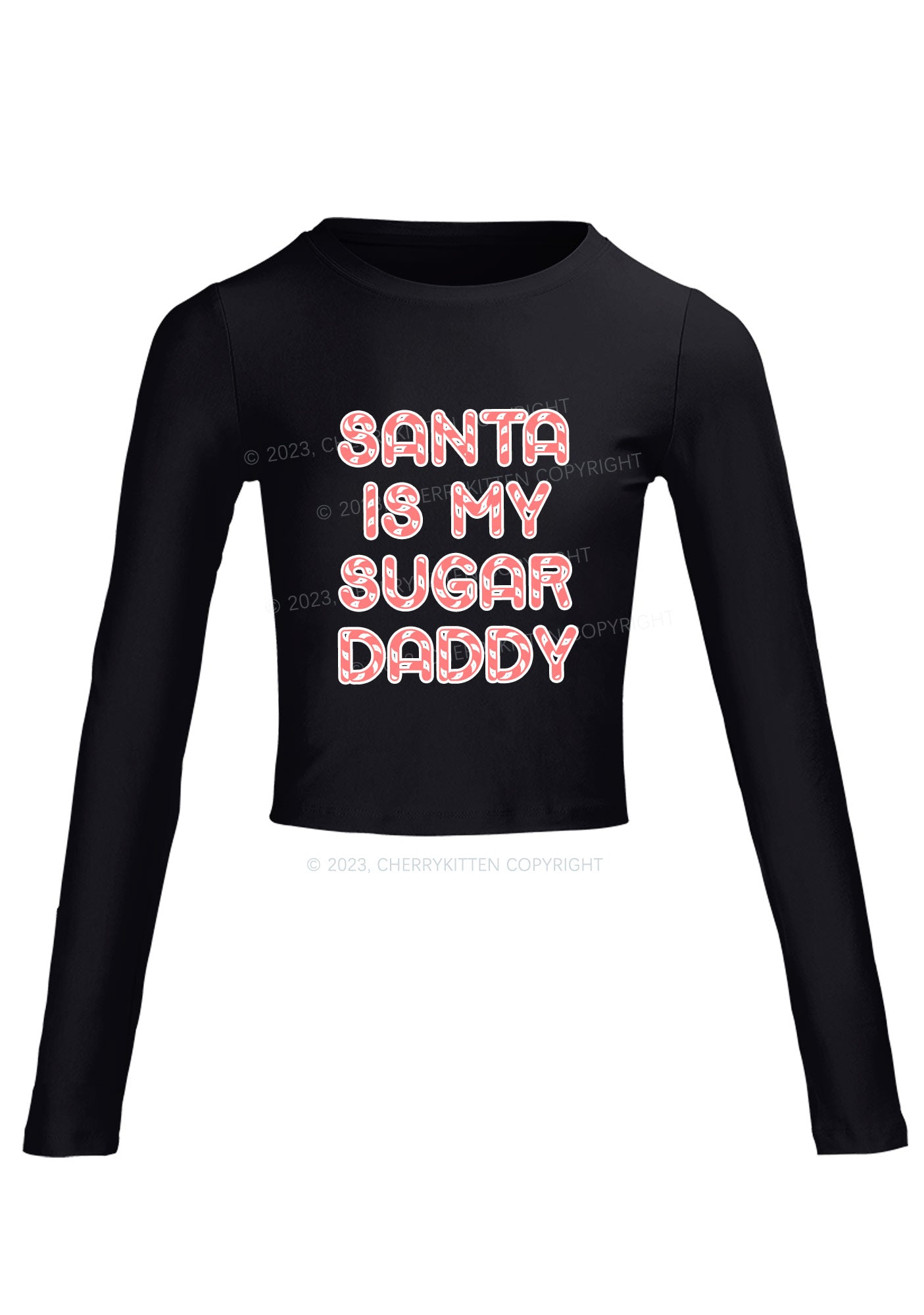 Santa Sugar Daddy Long Sleeve Crop Top Cherrykitten