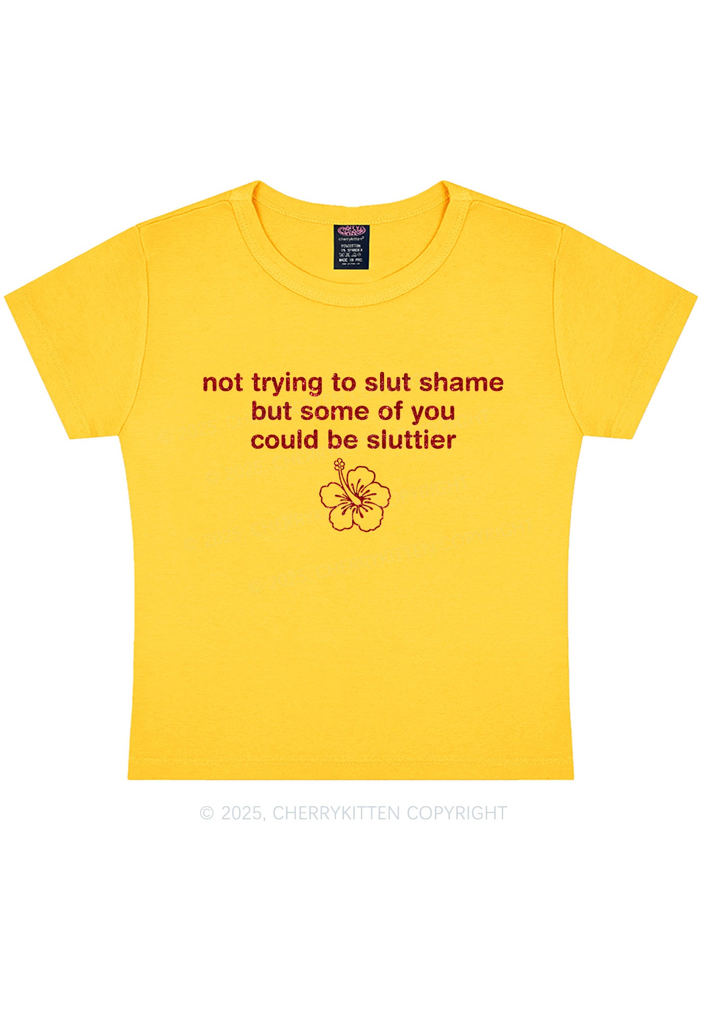Glitter Not Trying To Slxt Shame Y2K Baby Tee Cherrykitten