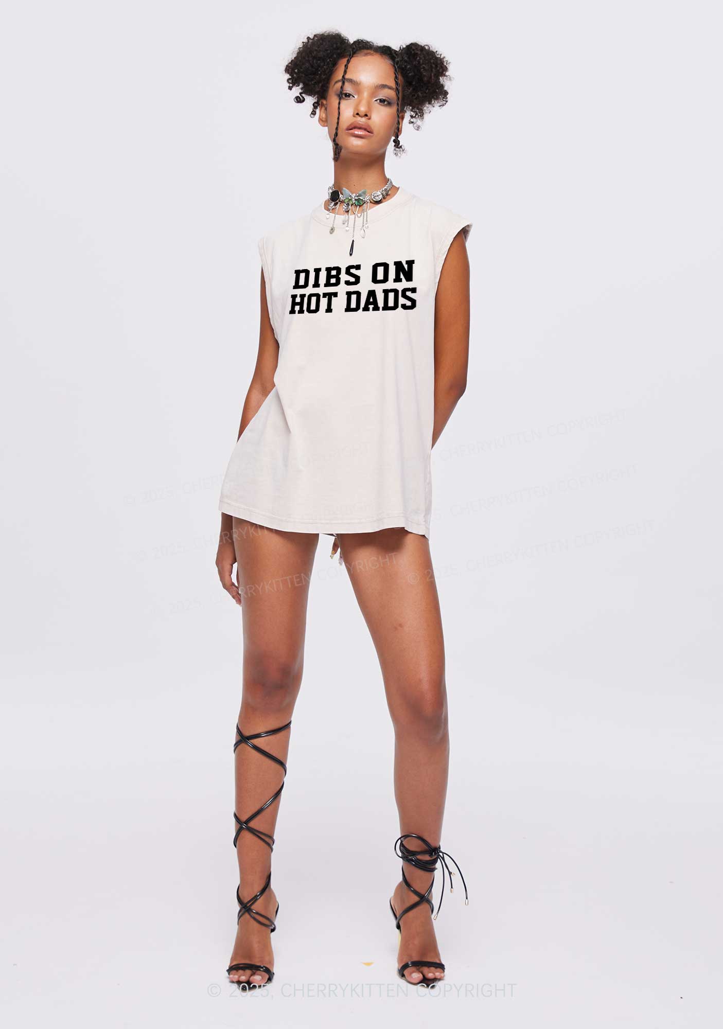 Dibs On Hot Dads Y2K Washed Muscle Tank Cherrykitten
