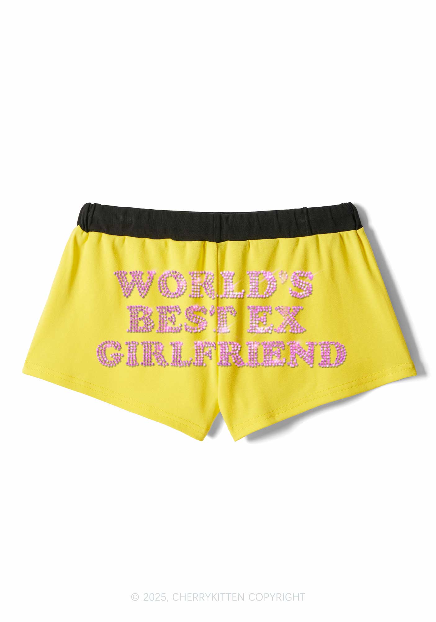 Rhinestone Best Ex Girlfriend Y2K Drawstring Mini Shorts Cherrykitten