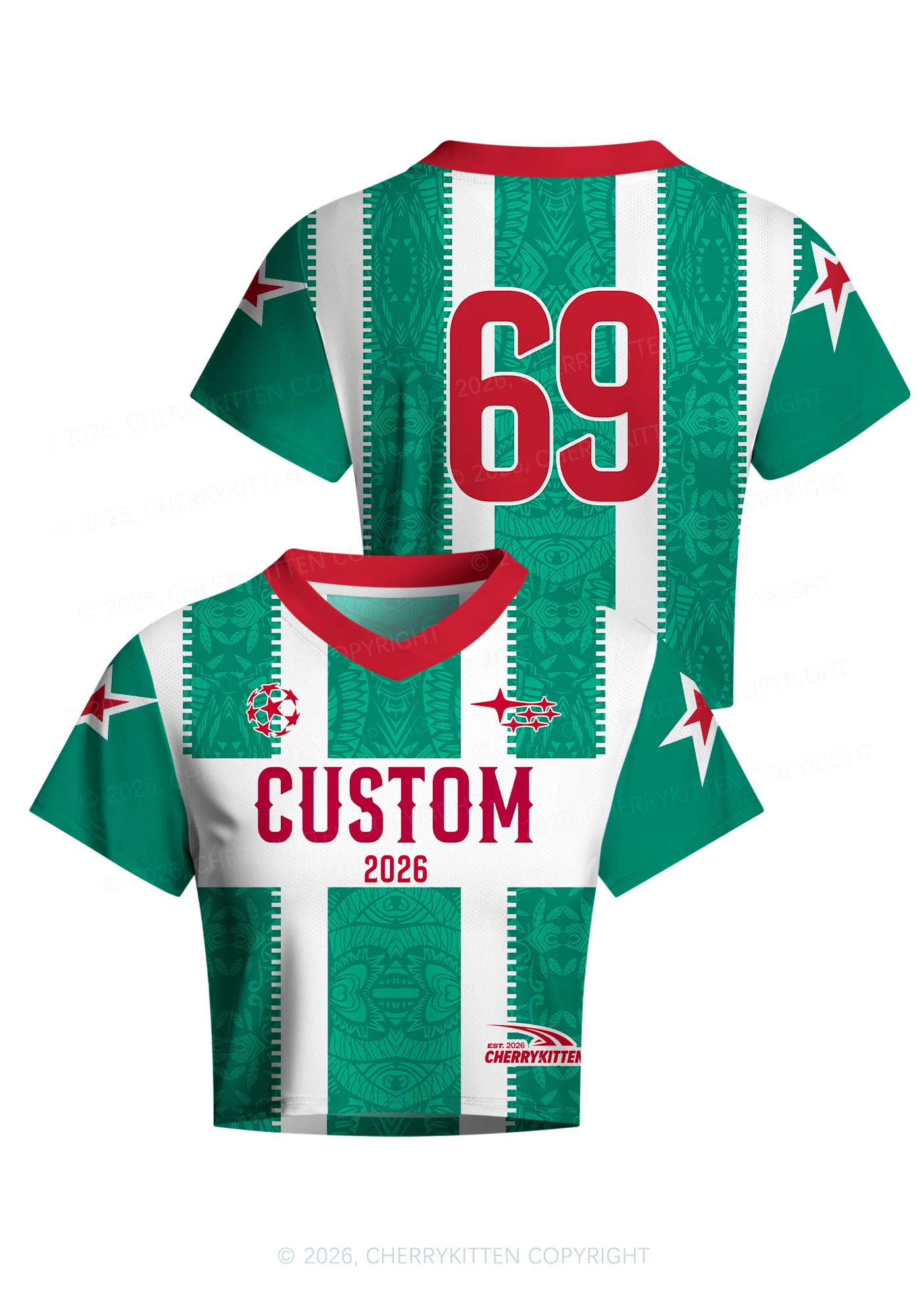 Custom Green Mexican Flag Y2K Crop Football Jersey Shirts Cherrykitten