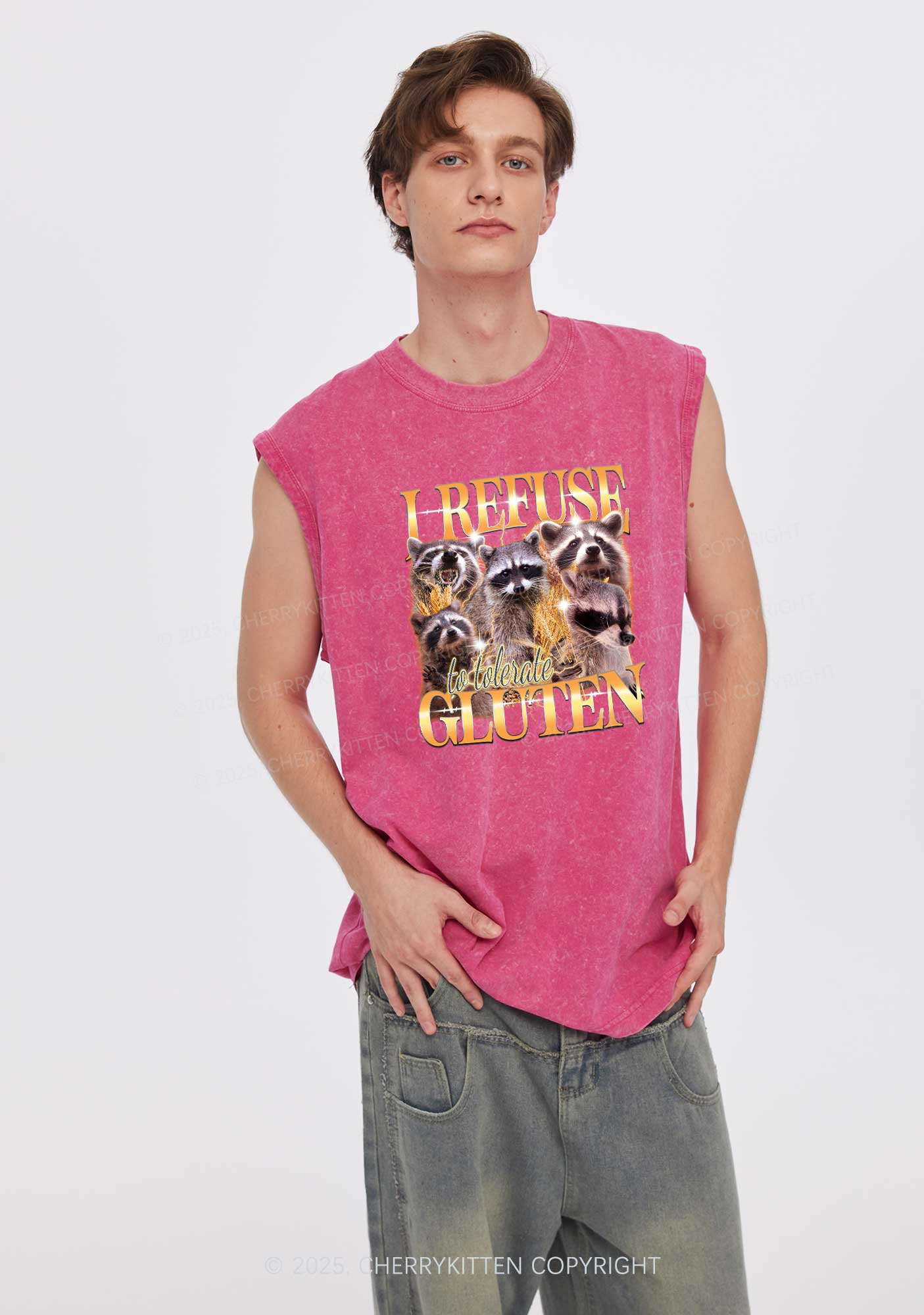 Raccoons Refuse Tolerate Gluten Y2K Washed Muscle Tank Cherrykitten