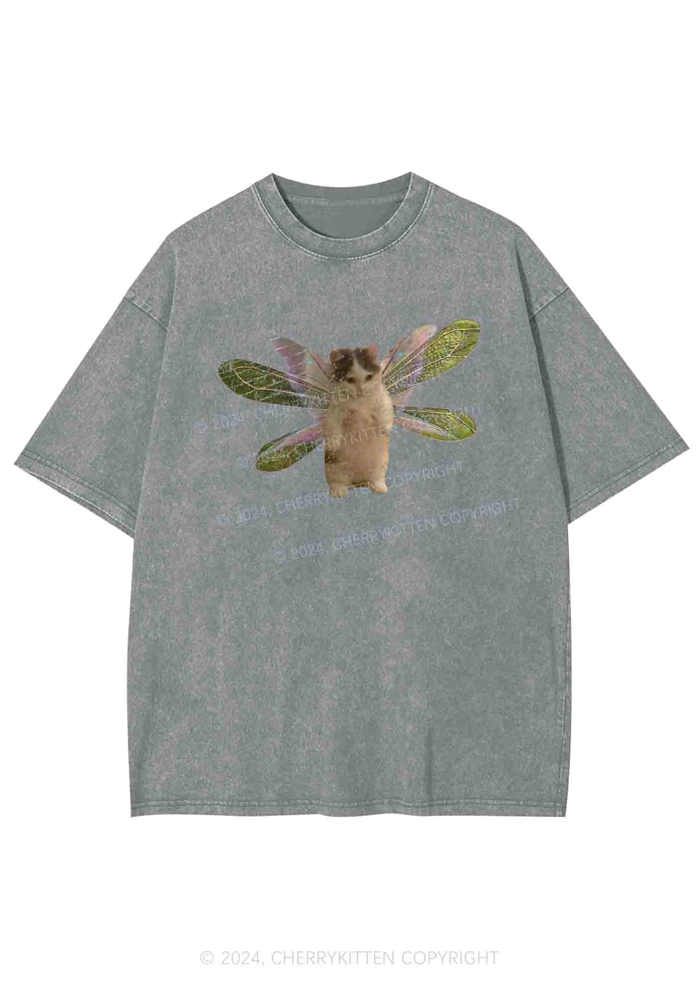 Fairycat Wings Y2K Washed Tee Cherrykitten