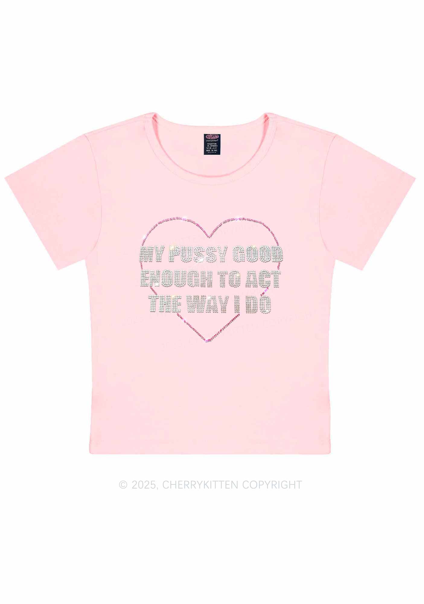 Rhinestone Good Enough To Act Y2K Baby Tee Cherrykitten