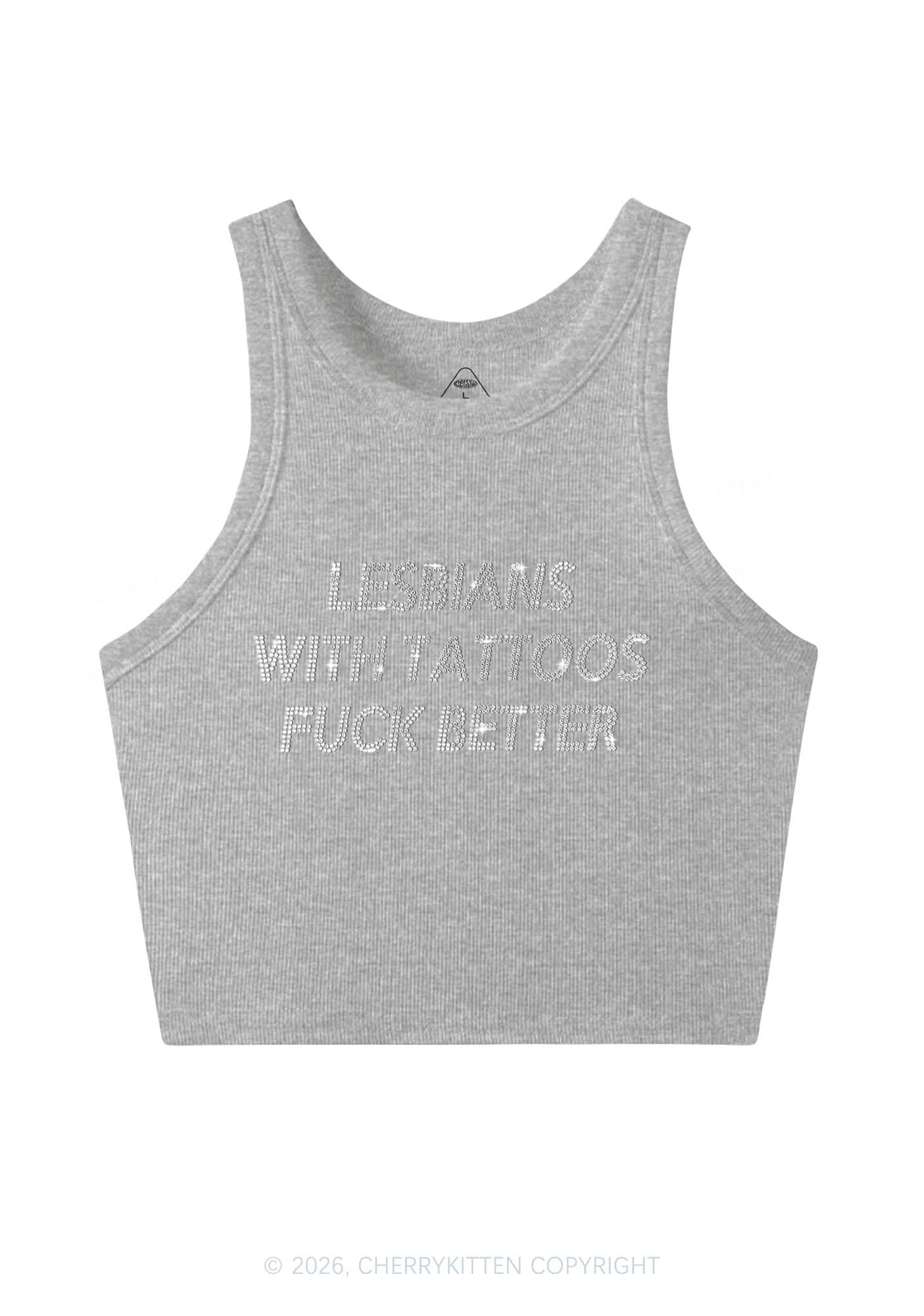 Rhinestone Lesbians With Tattoos Fxxk Better Pride Y2K Crop Tank Top Cherrykitten