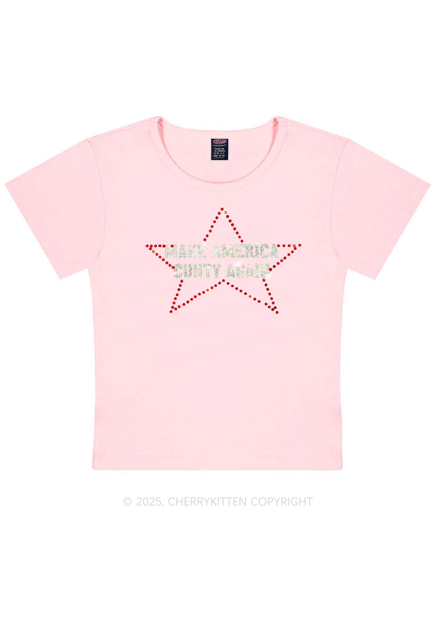 Rhinestone Make America Cxxty Again Y2K Baby Tee Cherrykitten