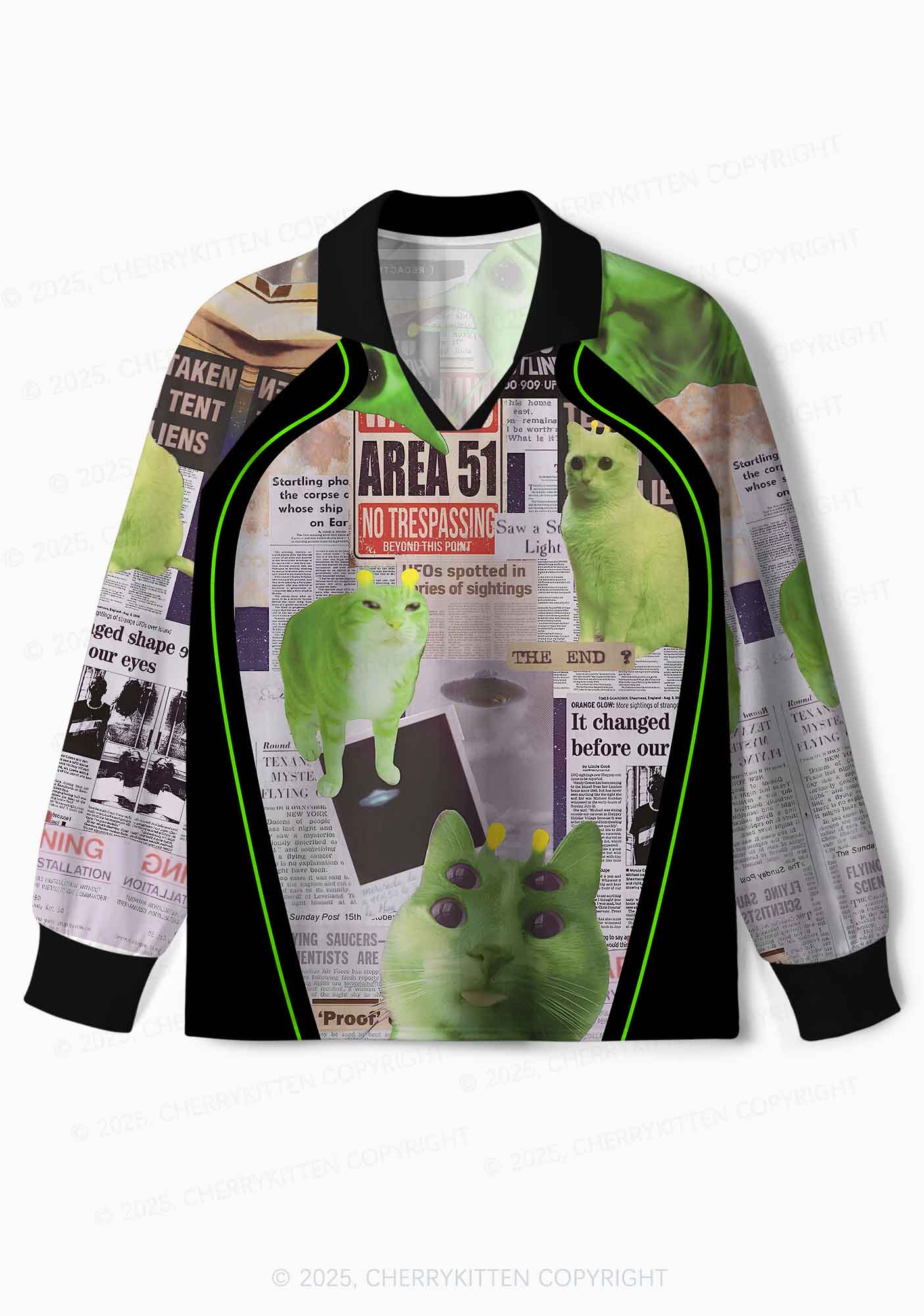 Custom Green Alien Kitten Y2K Sport Long Sleeve Jersey Shirts Cherrykitten