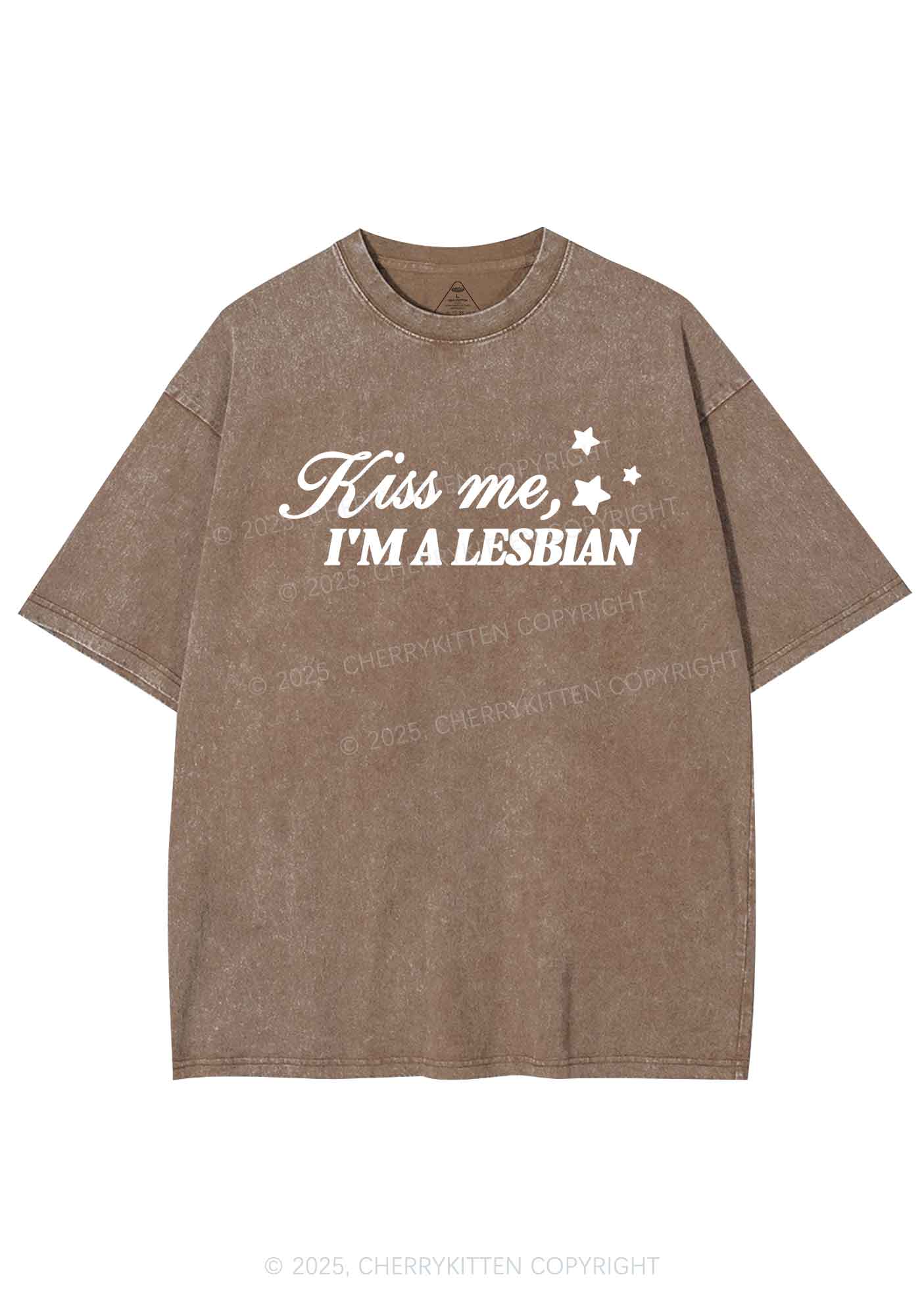 Kiss Me Im Lesbian Pride Y2K Shirts Washed Tee Cherrykitten