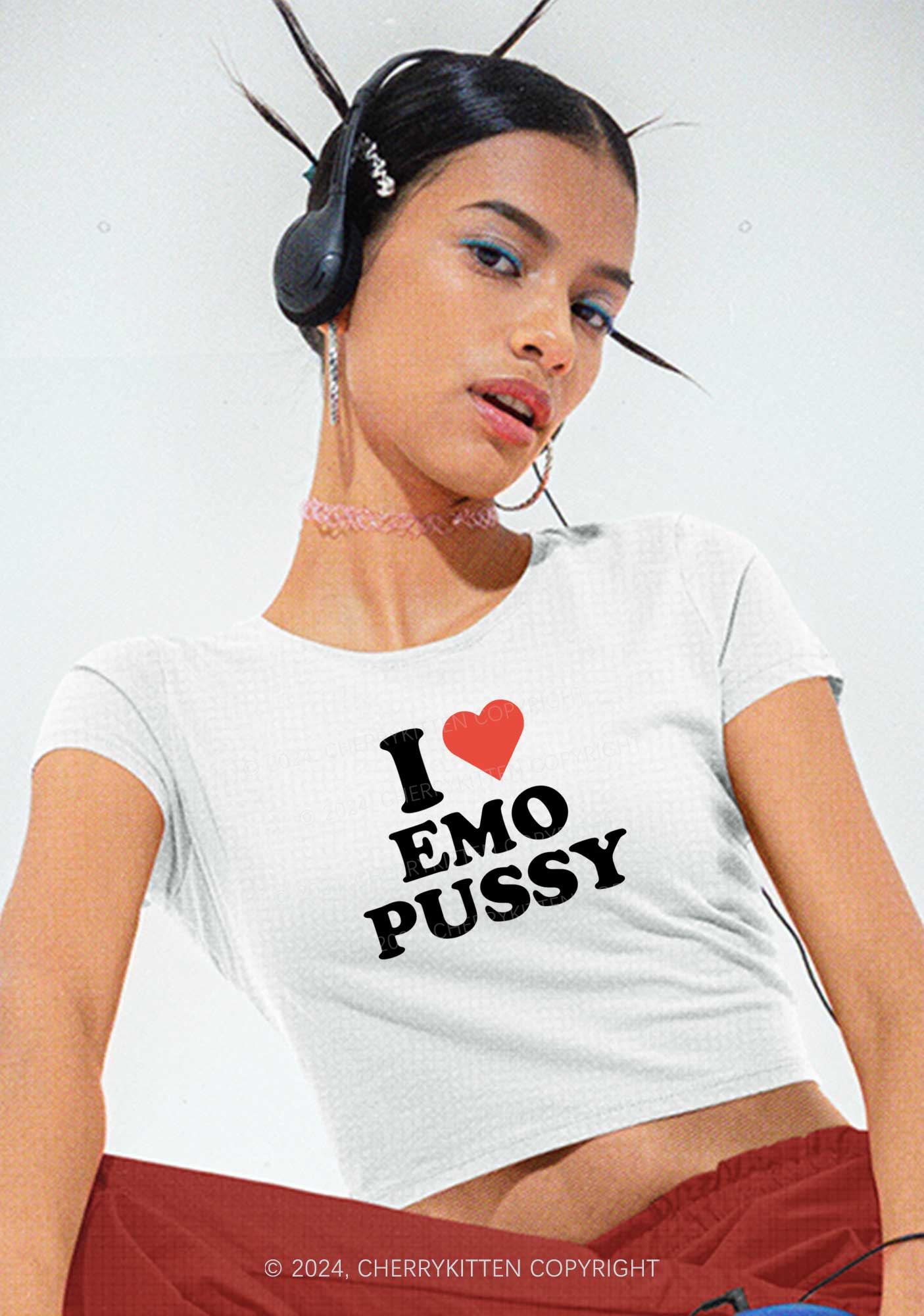 I Love EMO Puxxy Y2K Baby Tee Cherrykitten