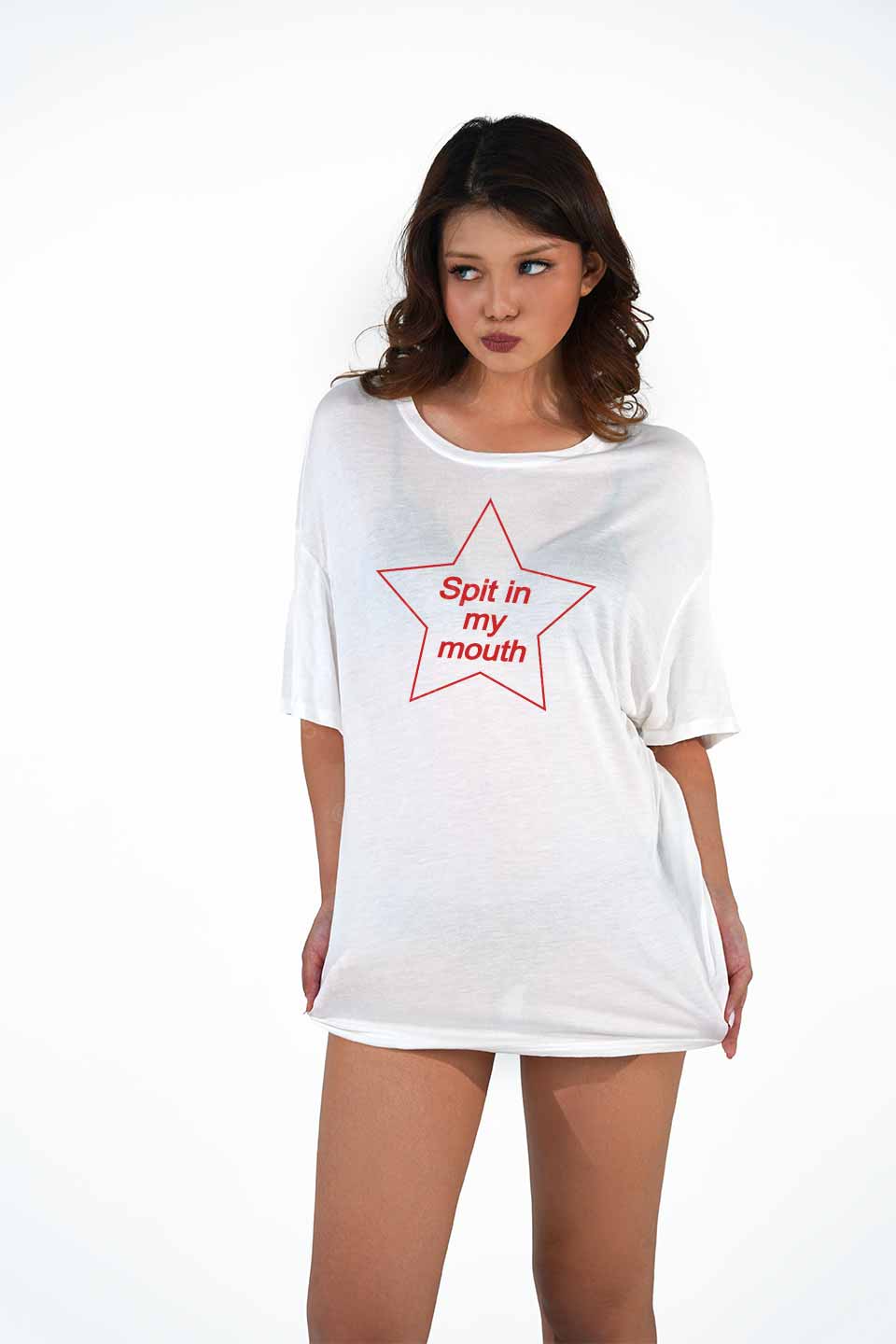 Spit In My Mouth Y2K Sheer Boyfriend Tee Cherrykitten