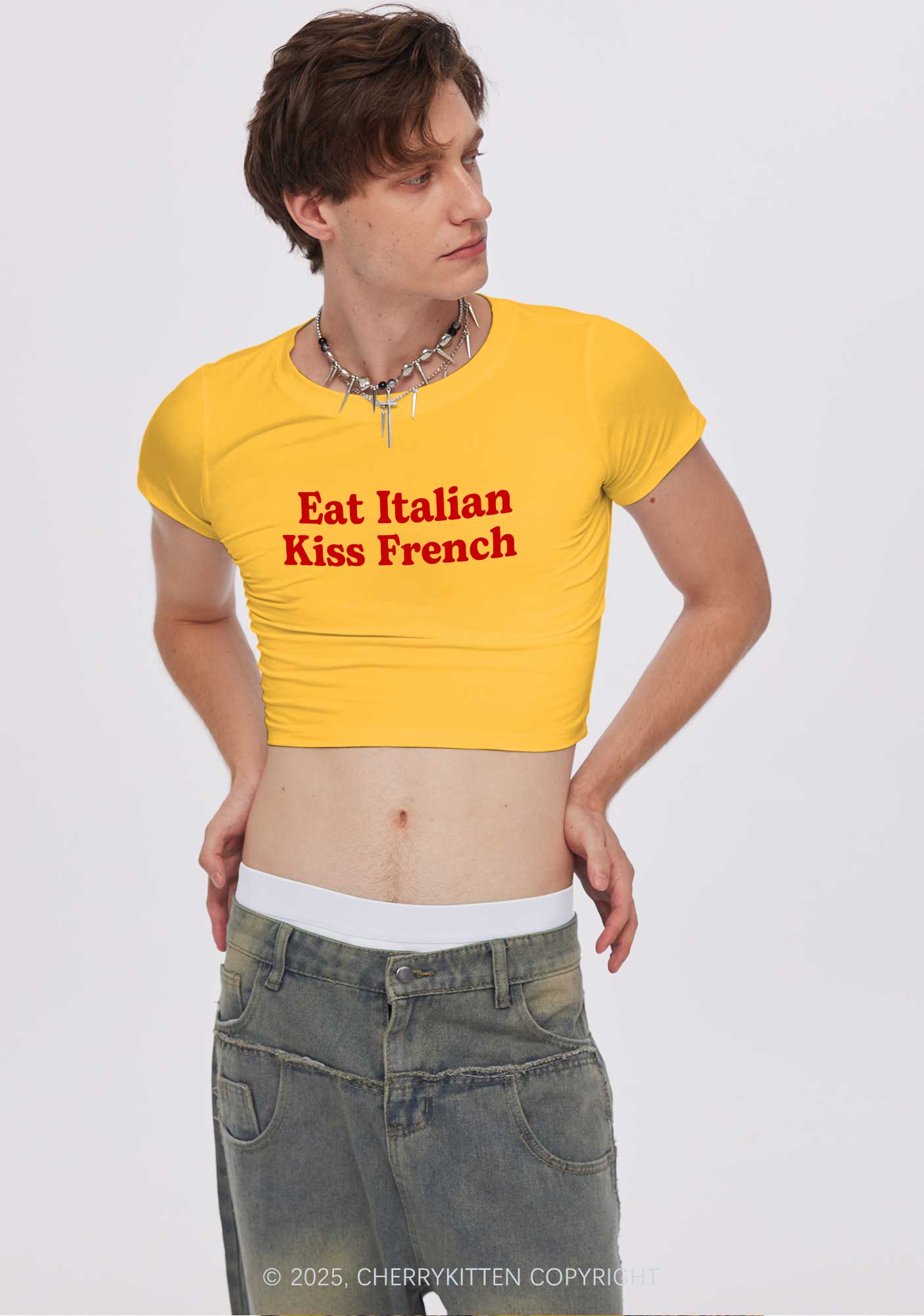 Eat Italian Kiss French Y2K Baby Tee Cherrykitten