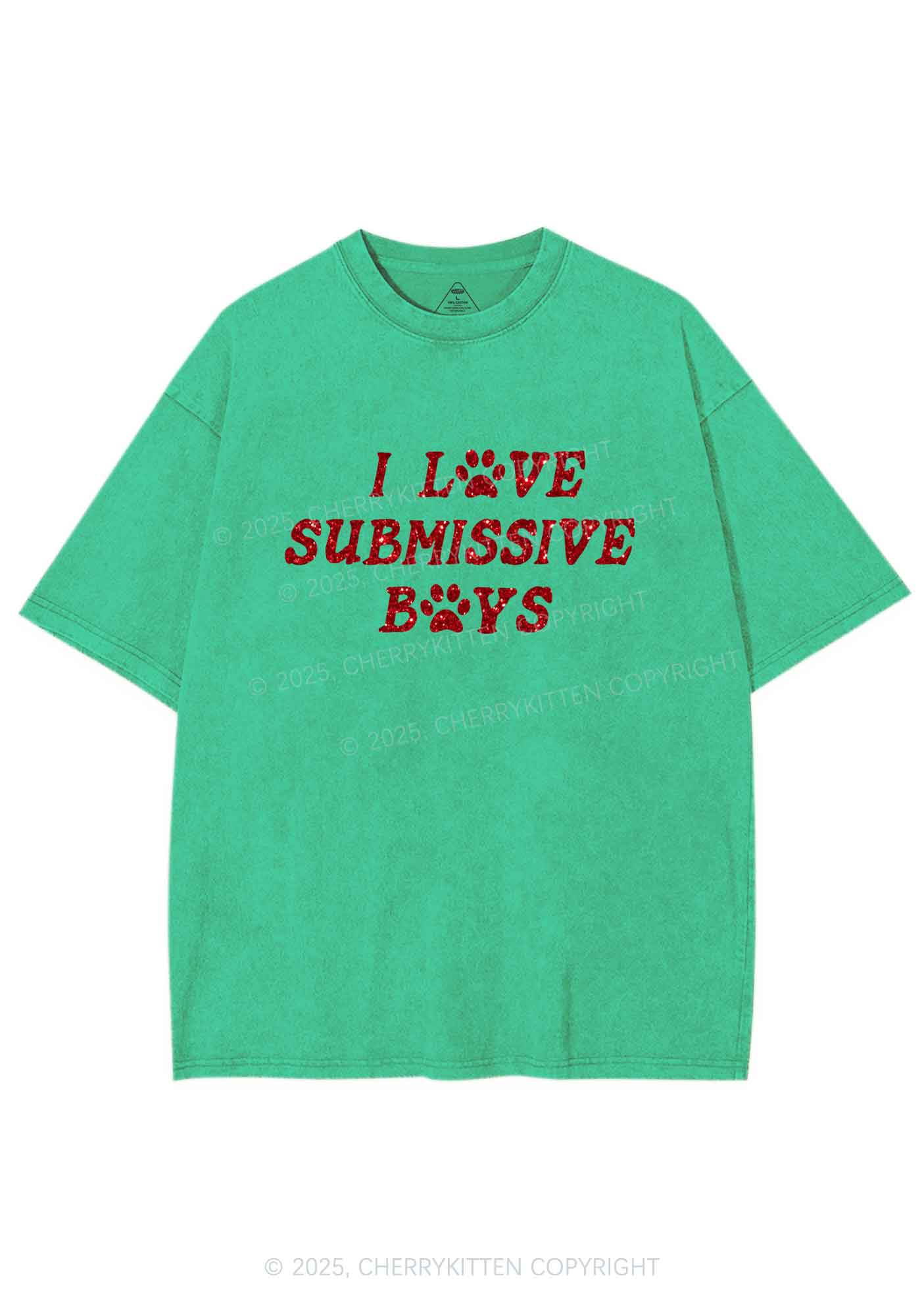 Glitter I Love S Boys Y2K Shirts Washed Tee Cherrykitten