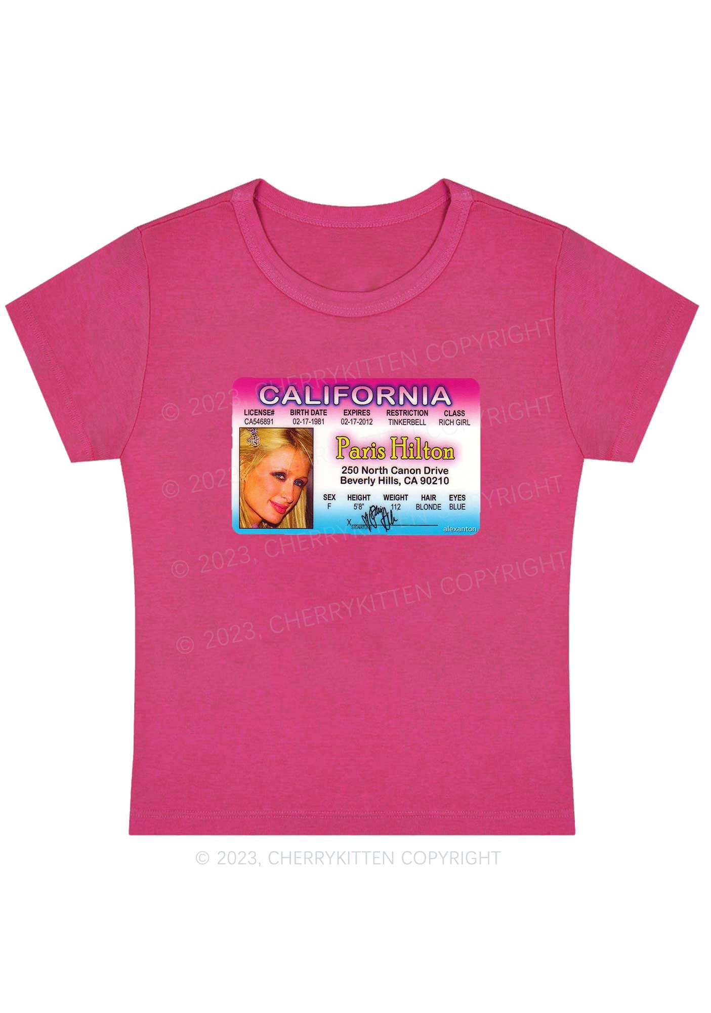 California ID Card Y2K Baby Tee Cherrykitten