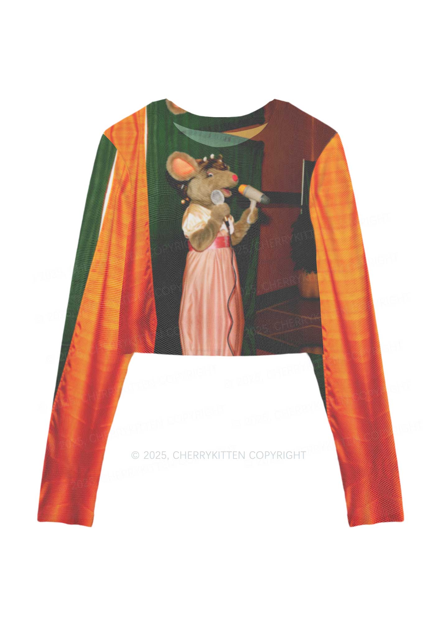 Mic Pink Dress Ratz Y2K Mesh Long Sleeve Crop Top Cherrykitten