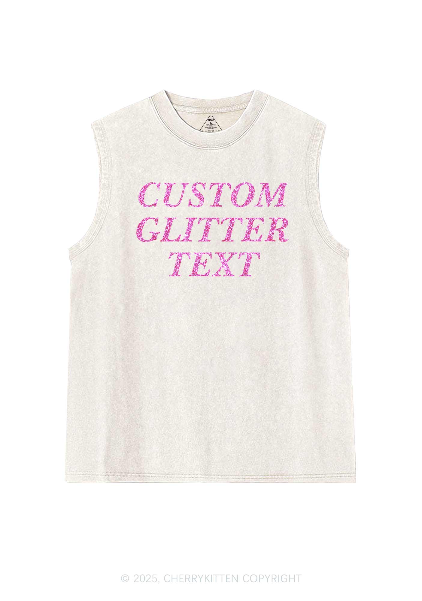 Custom Text Glitter Y2K Washed Muscle Tank Cherrykitten