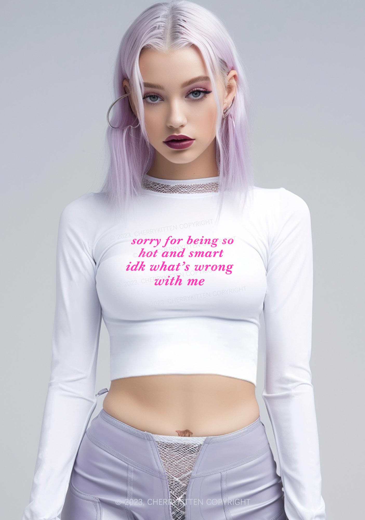 Sorry For Being So Smart Long Sleeve Crop Top Cherrykitten