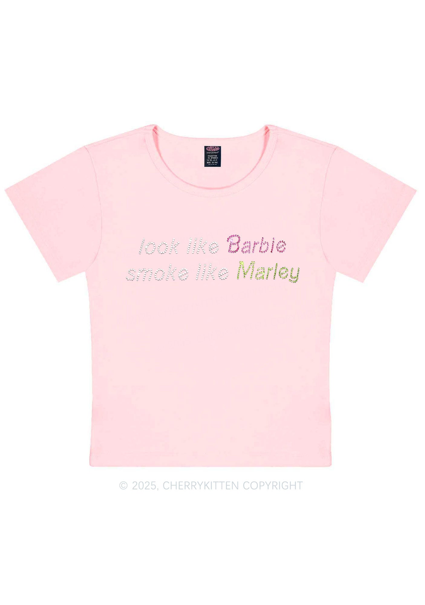 Rhinestone Smoke Like Marley Y2K Baby Tee Cherrykitten