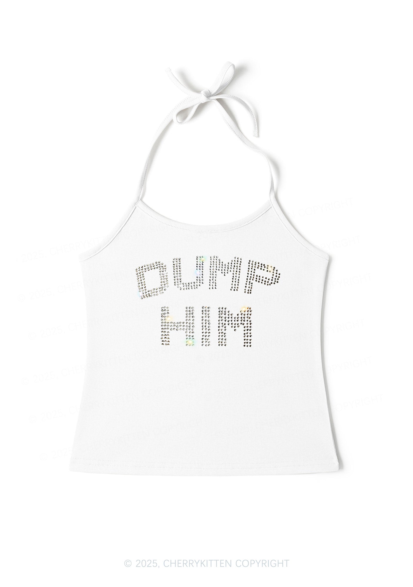 Rhinestone Dump Him Y2K Halter Neck Cami Cherrykitten