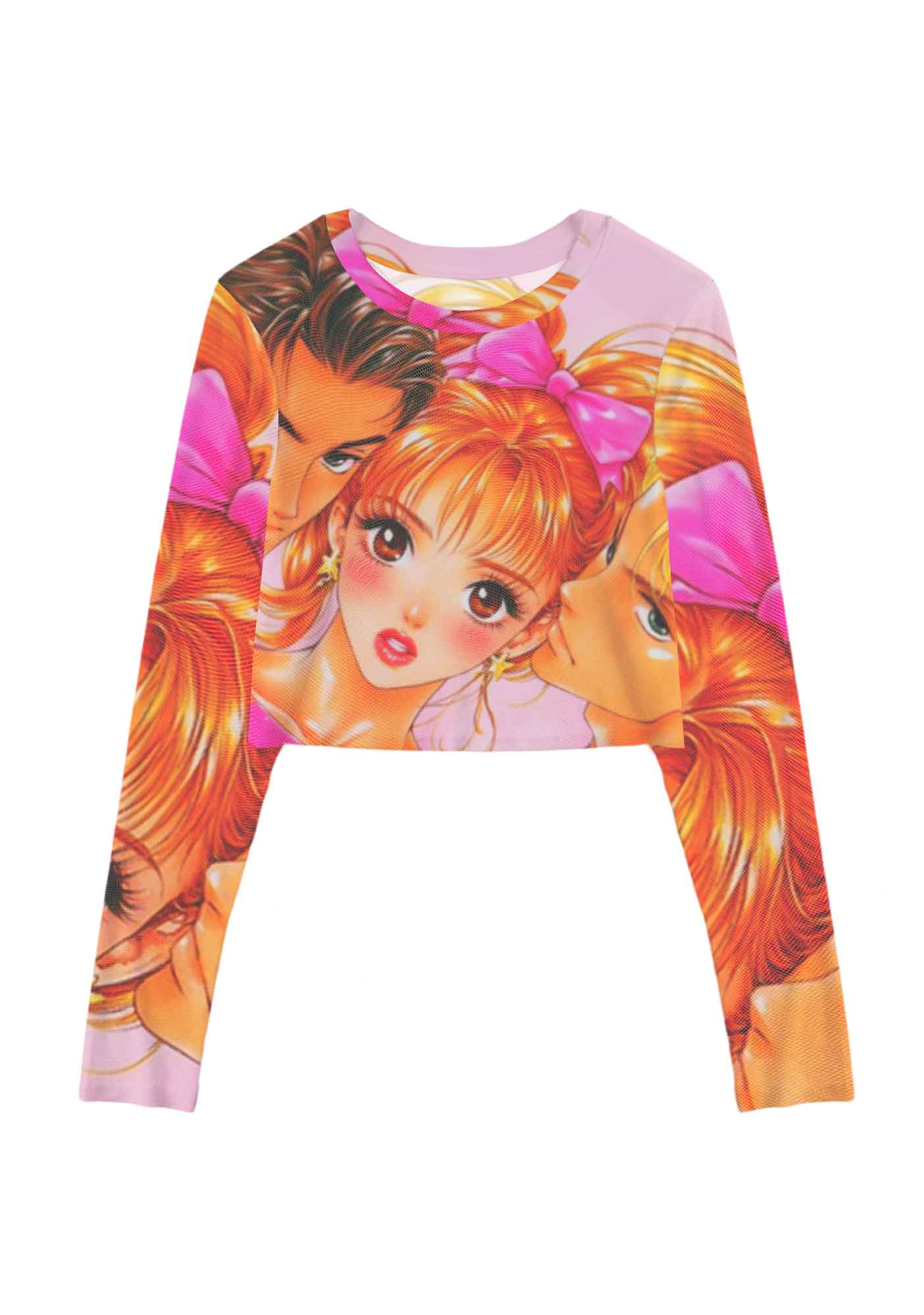 Love Triangle Y2K Mesh Long Sleeve Crop Top Cherrykitten