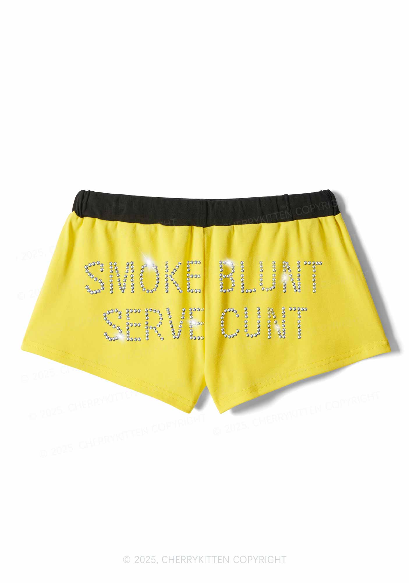 Rhinestone Smoke Blunt Y2K Drawstring Mini Shorts Cherrykitten
