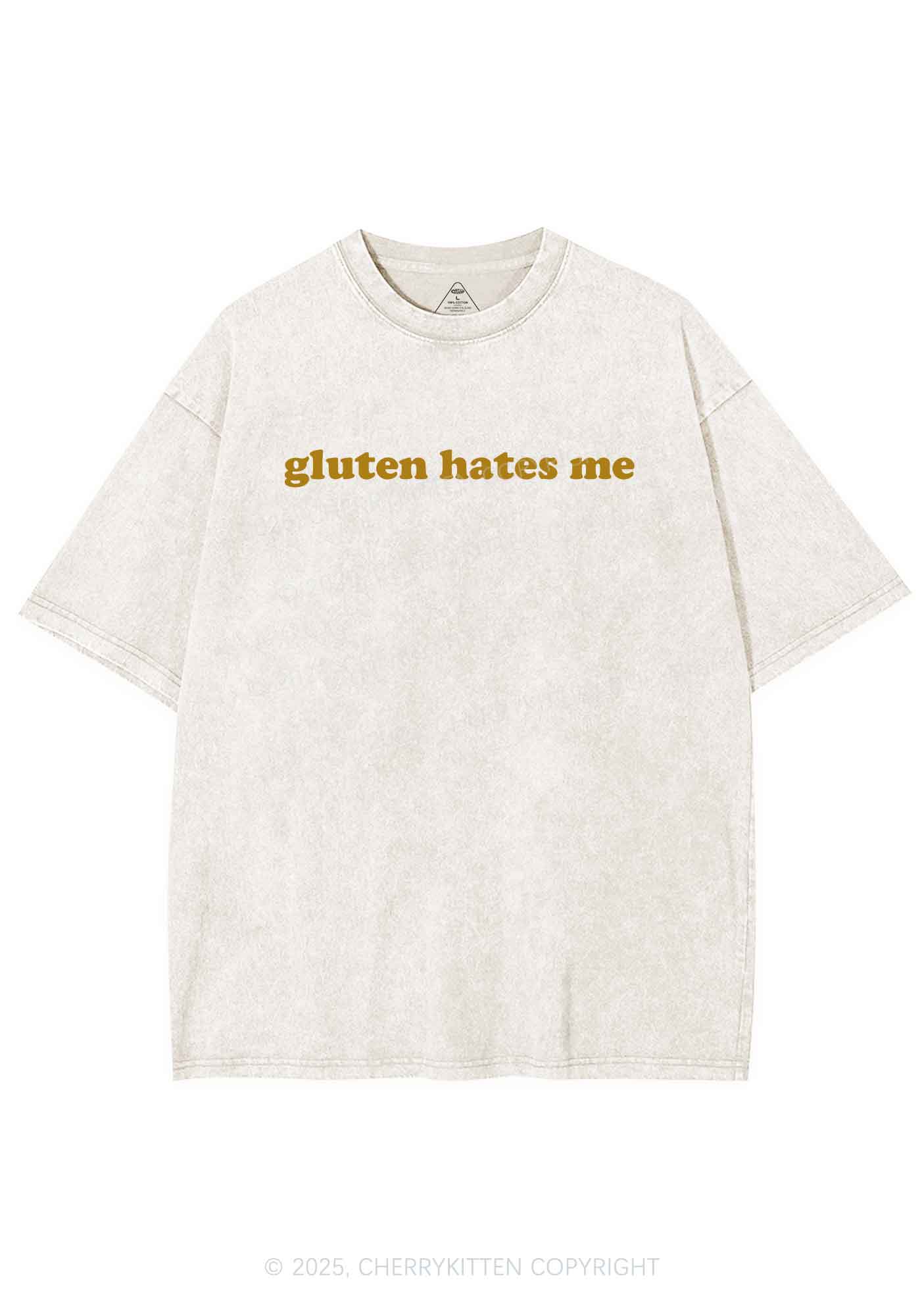Gluten Hates Me Y2K Shirts Washed Tee Cherrykitten