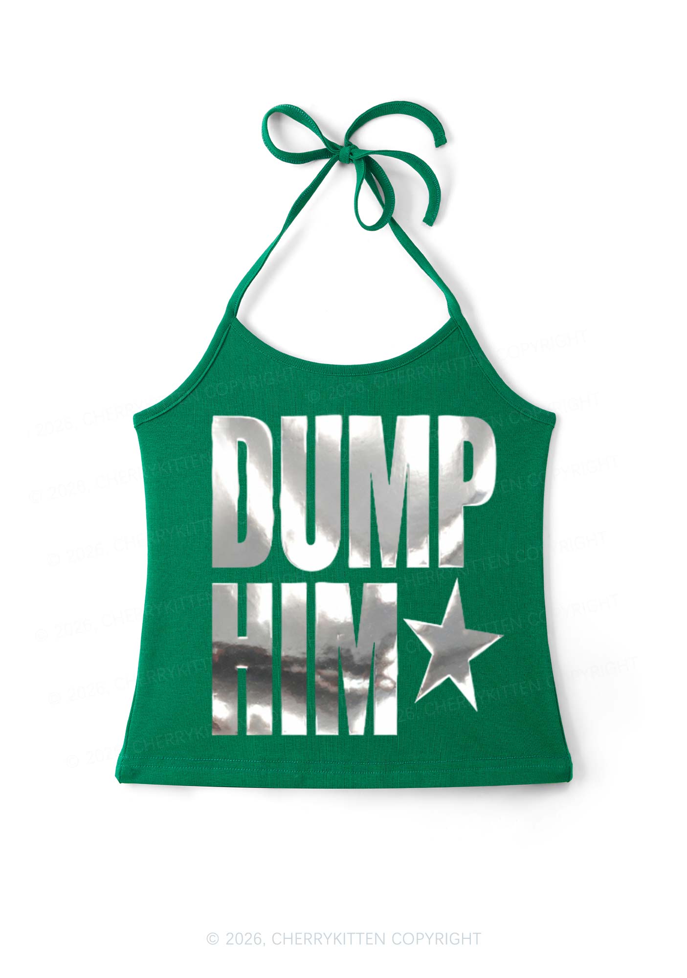 Dump Him Silver Foil Printed Y2K Halter Neck Cami Cherrykitten