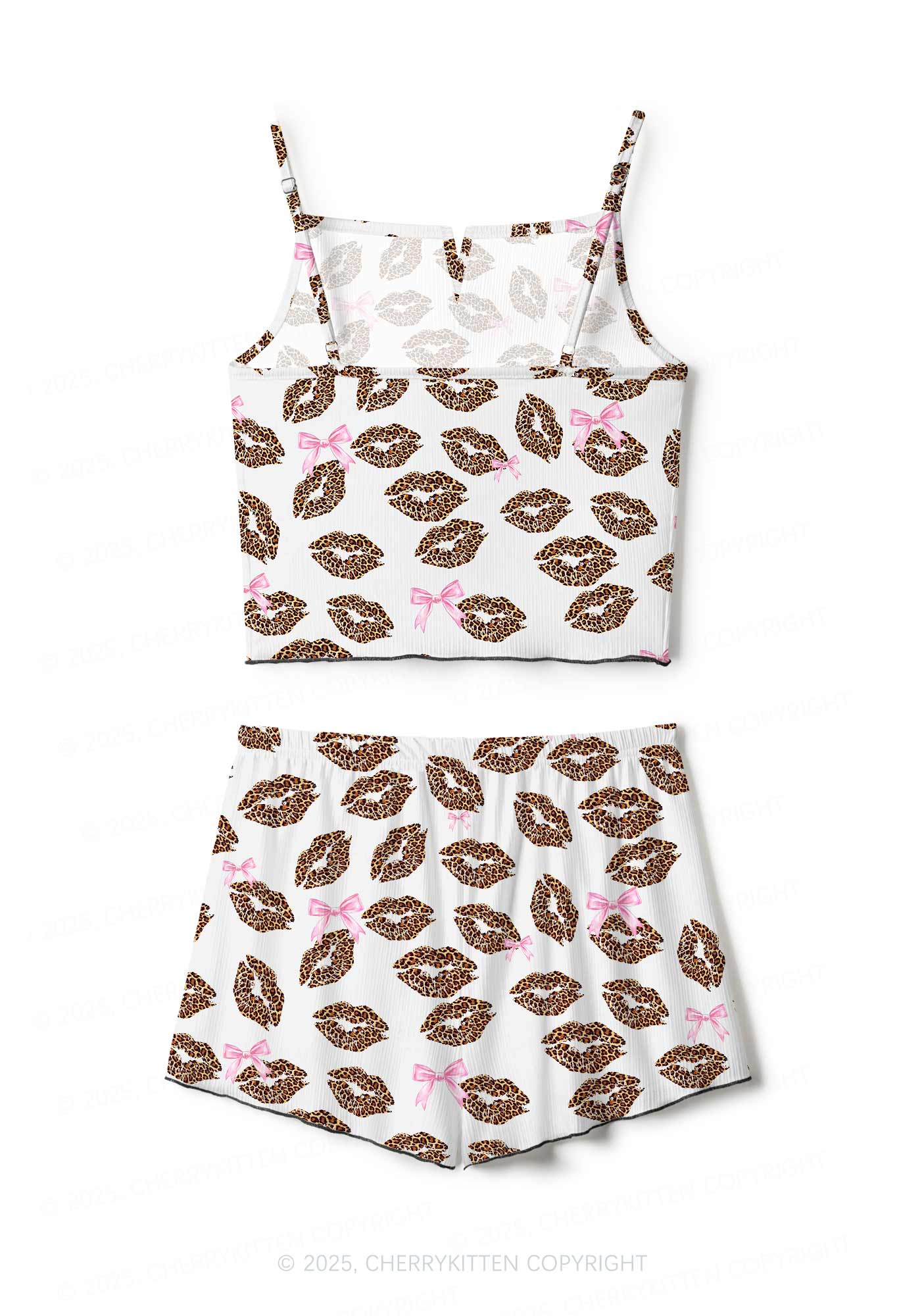 Leopard Lip Print Valentine's Day Y2K Print Cami Shorts Pajama Set Cherrykitten