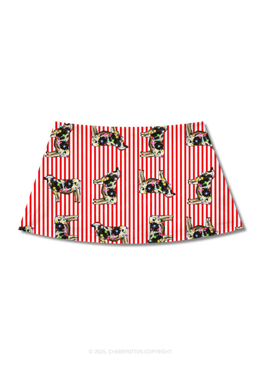 Christmas Cow Y2K Print Mini Skirt Cherrykitten