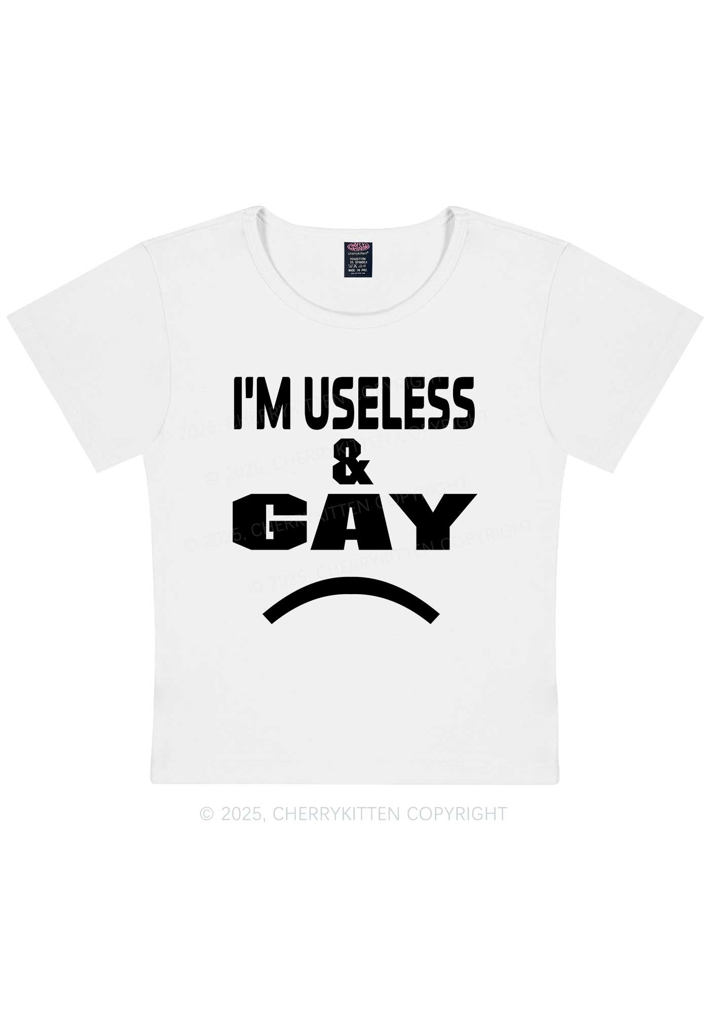Useless Gay Pride Y2K Baby Tee Cherrykitten