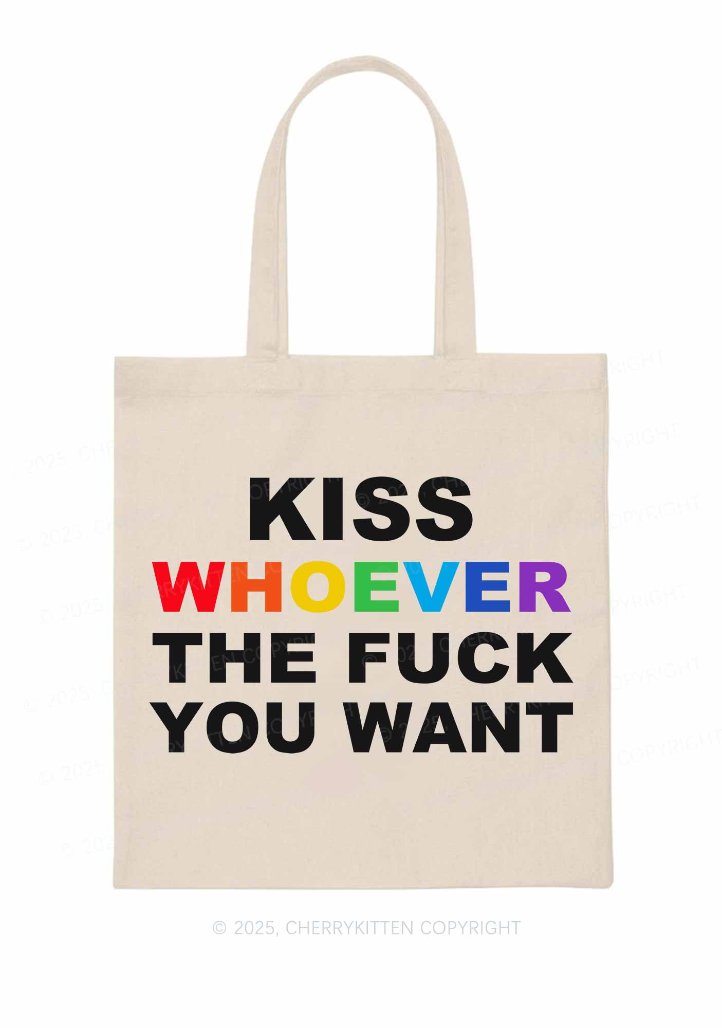 Kiss Whoever You Want Pride Y2K Canvas Tote Bag Cherrykitten