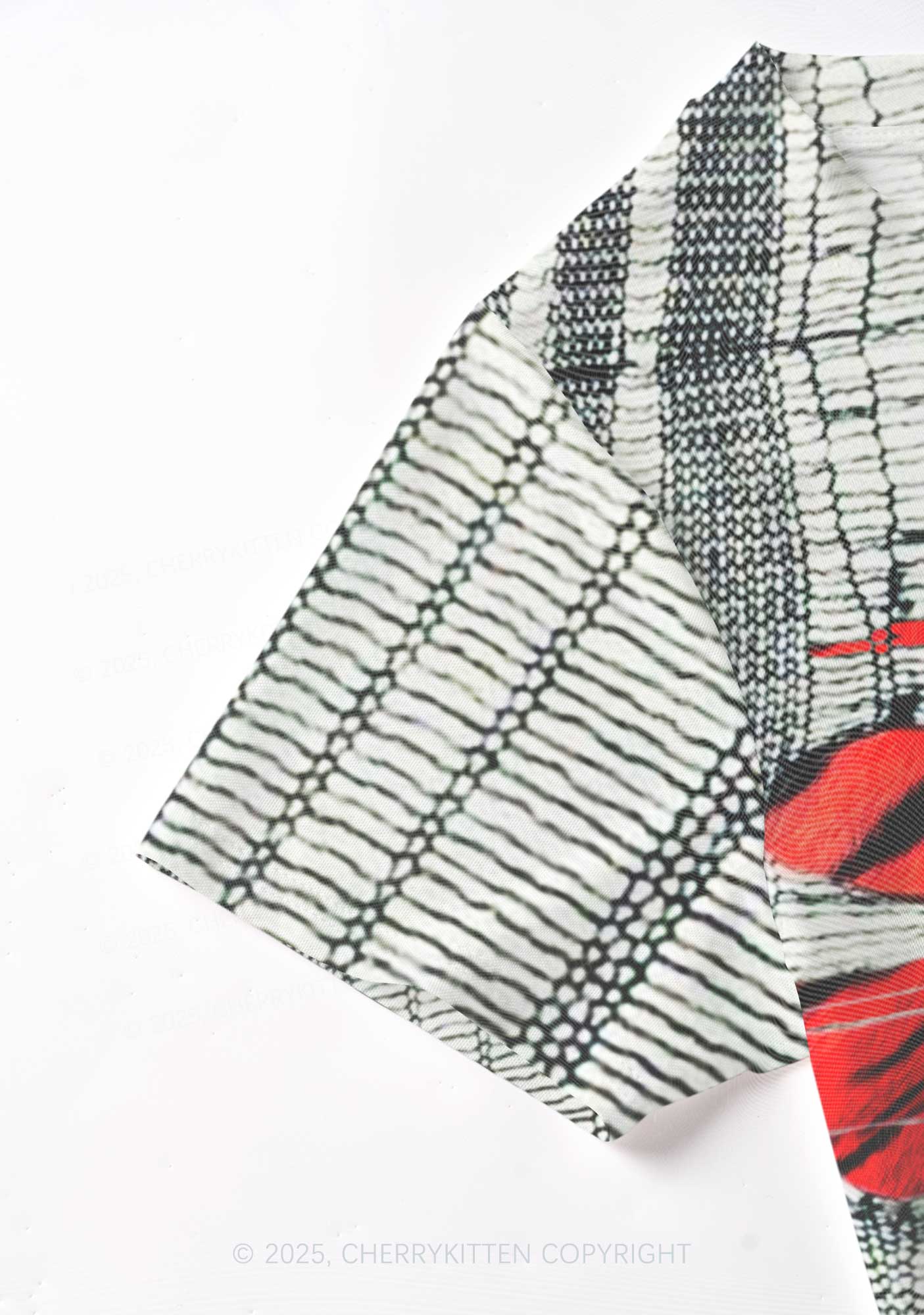 Tiger Striped Red Block Y2K Mesh Crop Top Cherrykitten