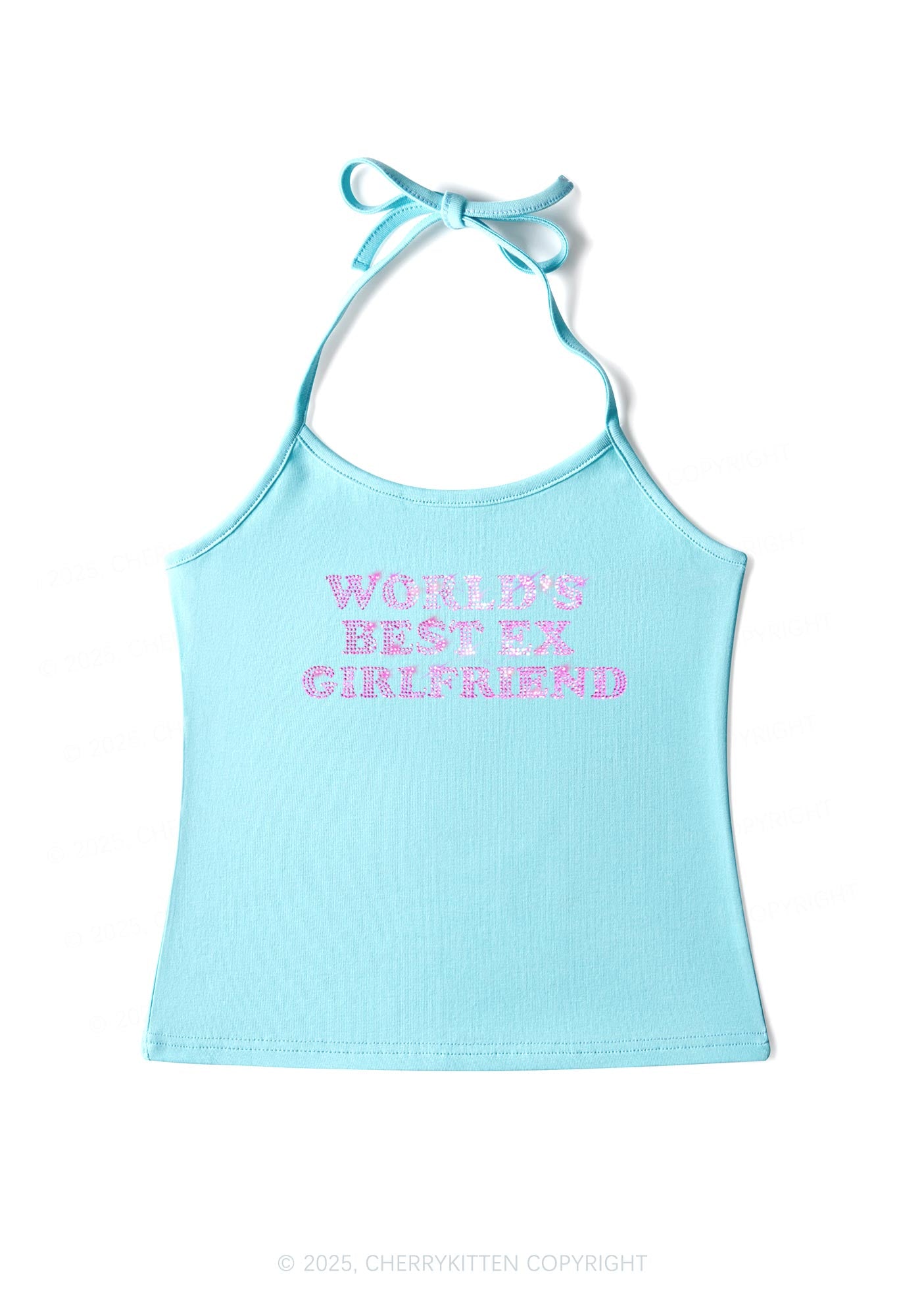 Rhinestone Best Ex Girlfriend Y2K Halter Neck Cami Cherrykitten