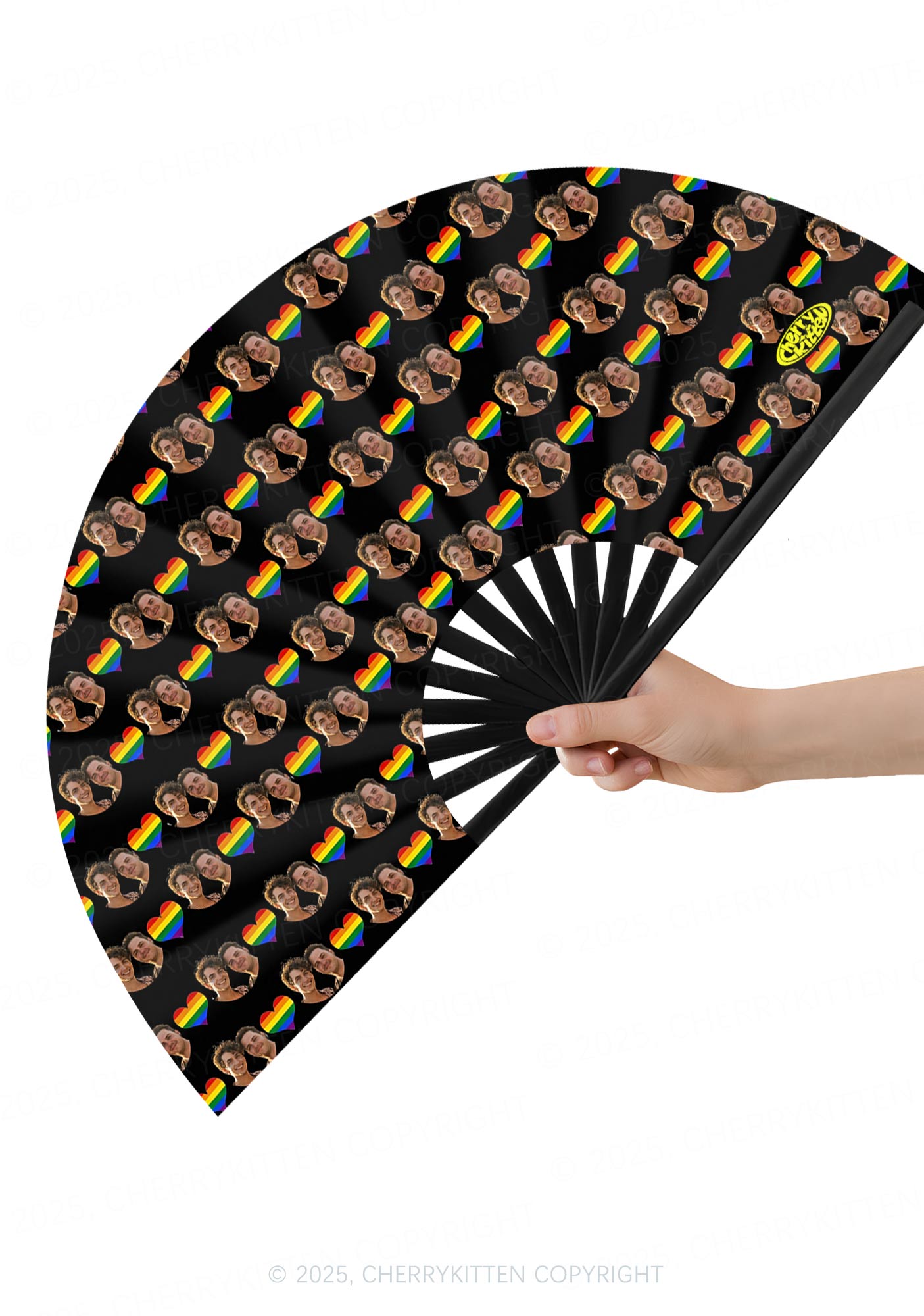 Custom Gay Couple Photo Valentine's Day Y2K Rave Hand Fan Cherrykitten
