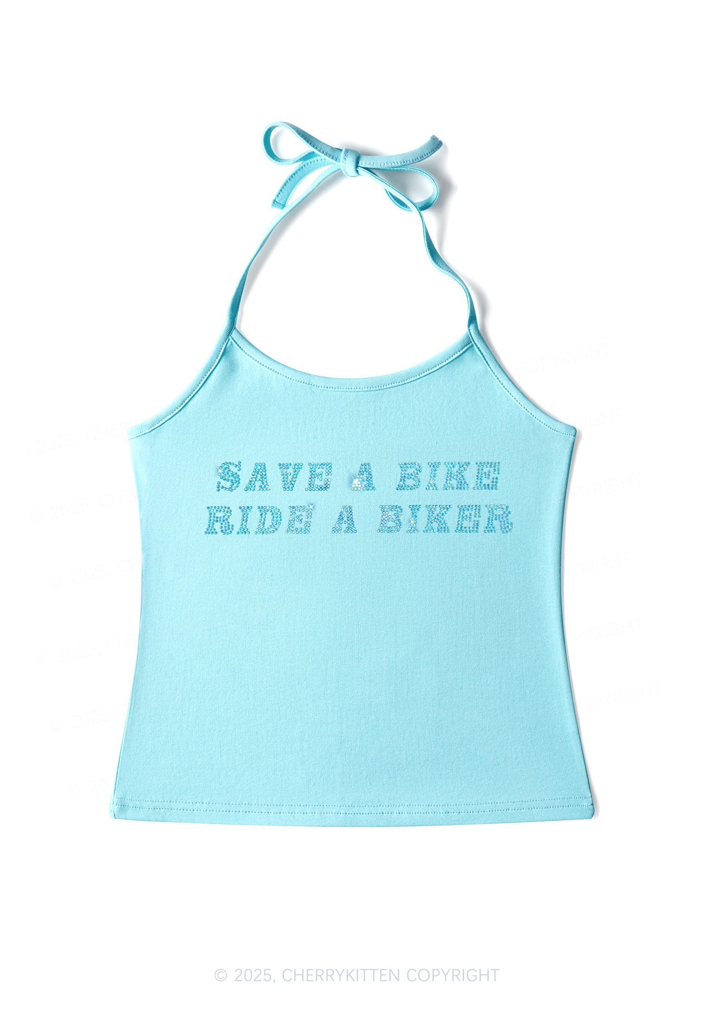 Rhinestone Save Bike Ride Biker Y2K Halter Neck Cami Cherrykitten